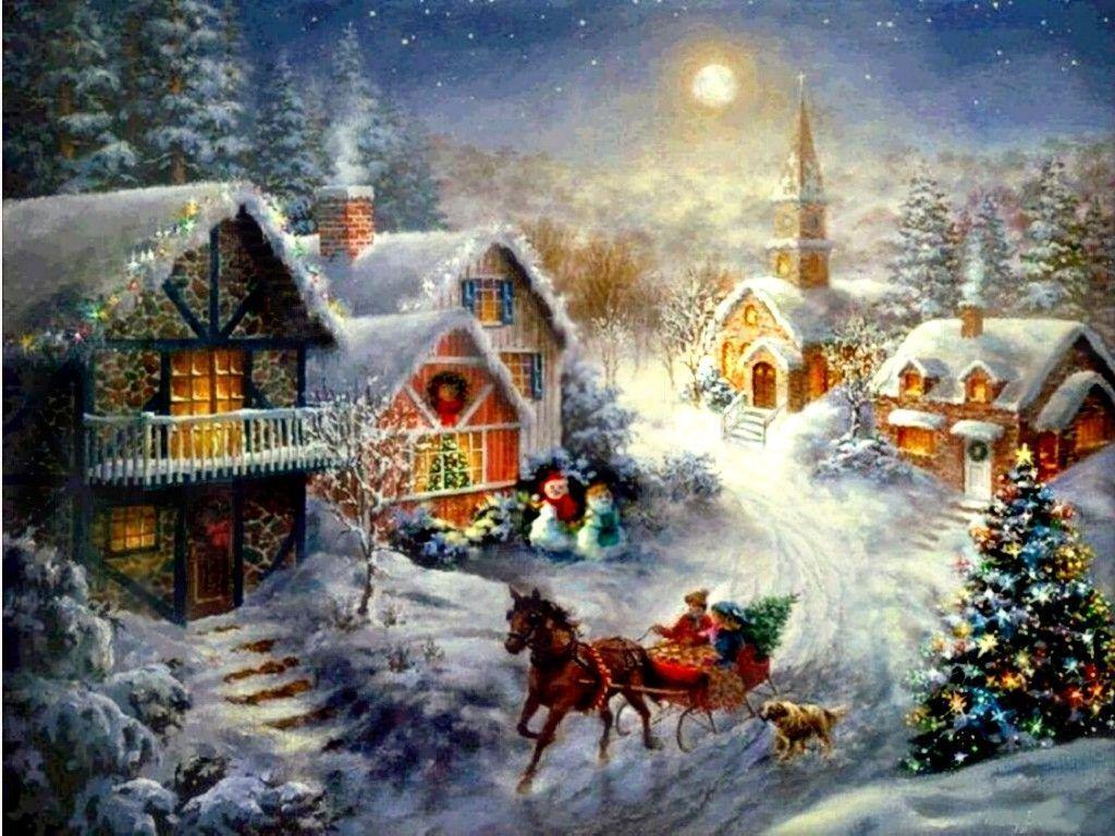 1024x768 Christmas Village Background