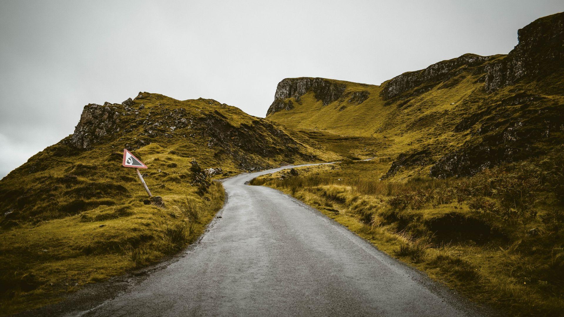 1920x1080 Desktop wallpaper road through hills, green, landscape, scotland, HD image, picture, background, d2762b