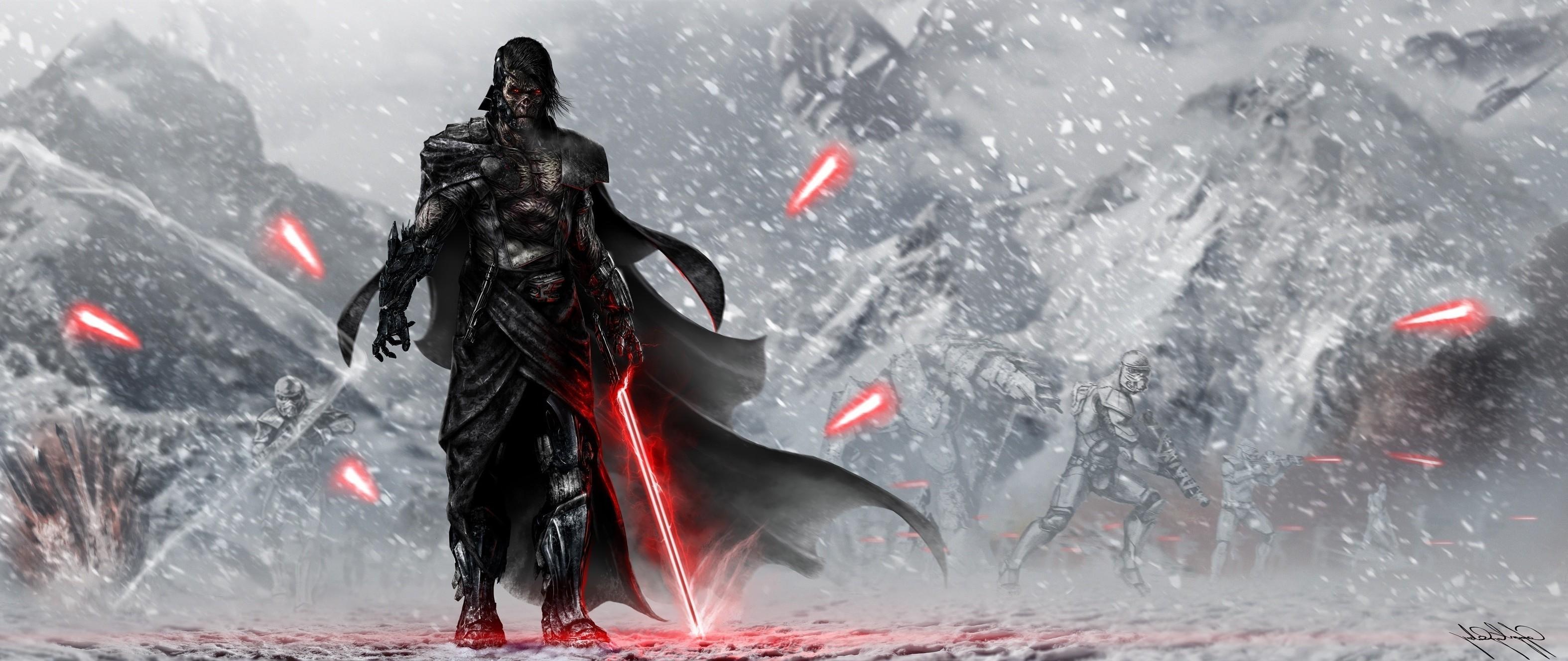 3148x1328 star wars art wallpaper, cg artwork, demon, fictional character, geological phenomenon, action adventure game, winter storm, batman