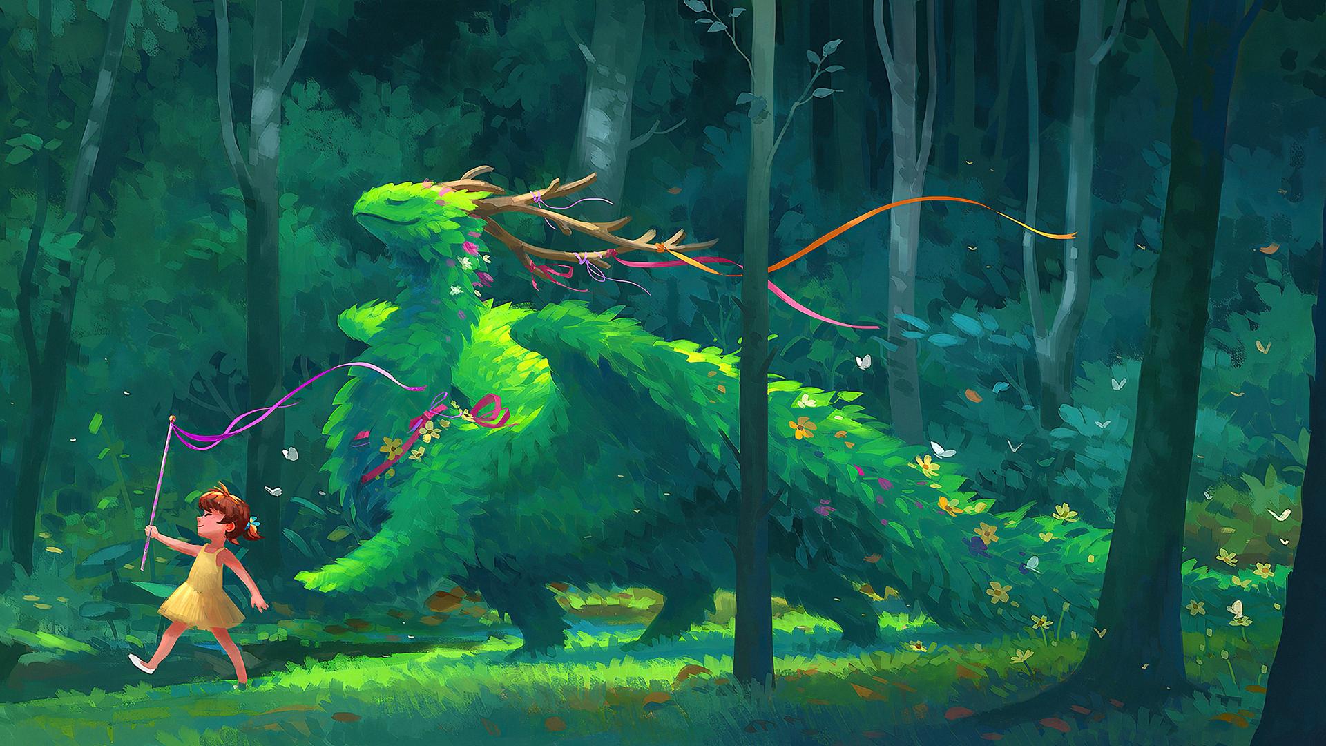 1920x1080 Little Adventurous Girl Along With A Mystical Creature 4k Laptop Full HD 1080P HD 4k Wallpaper, Image, Background, Photo and Picture