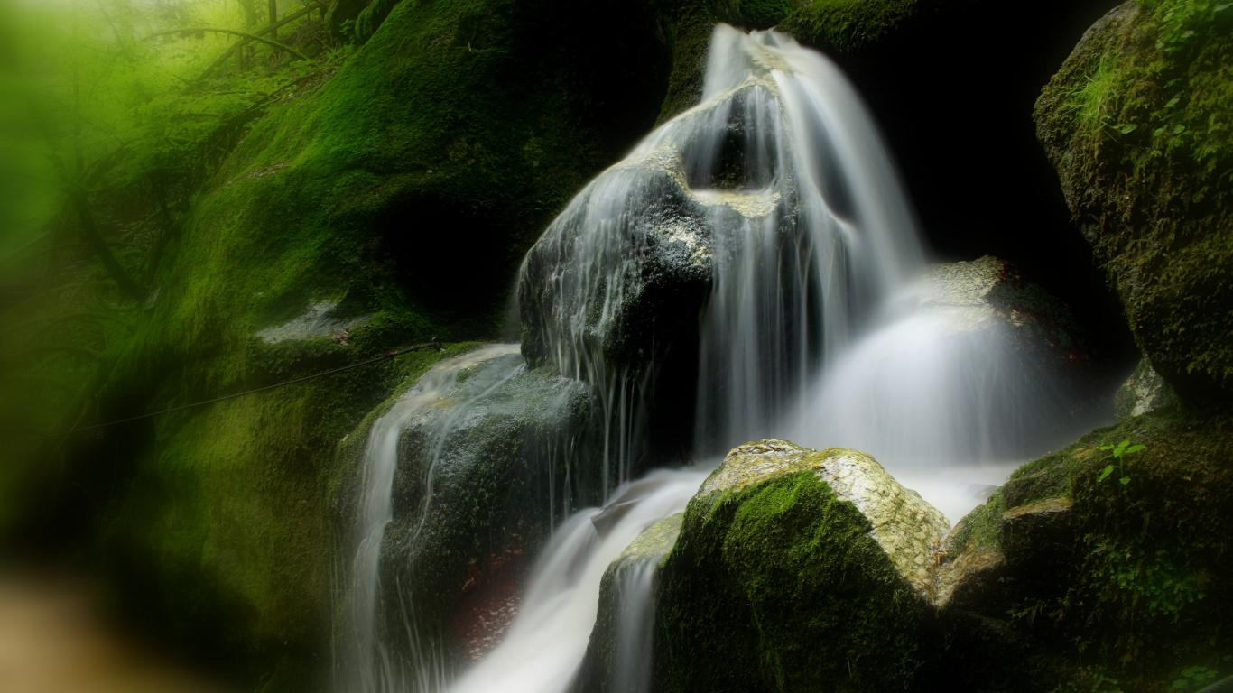 1366x768 Download Waterfall, mystical, water current, nature, rocks wallpaper, 1366x Tablet, laptop