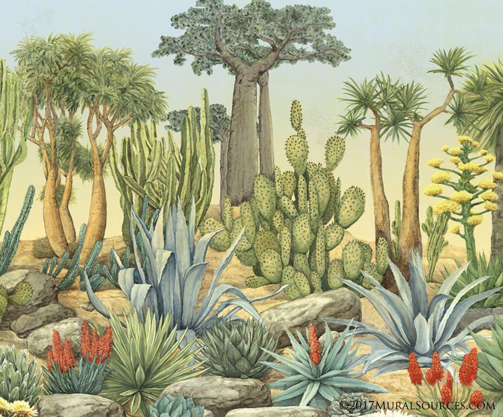 1000x829 Desert Garden. Chinoiserie Mural Wallpaper. MuralSources.com. Tapestry nature, Chinoiserie mural, Mural wallpaper
