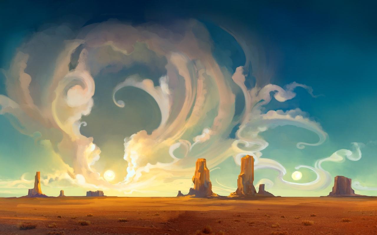 1280x800 Sky Art Desert Sculpture Garden Landscape Concept Art