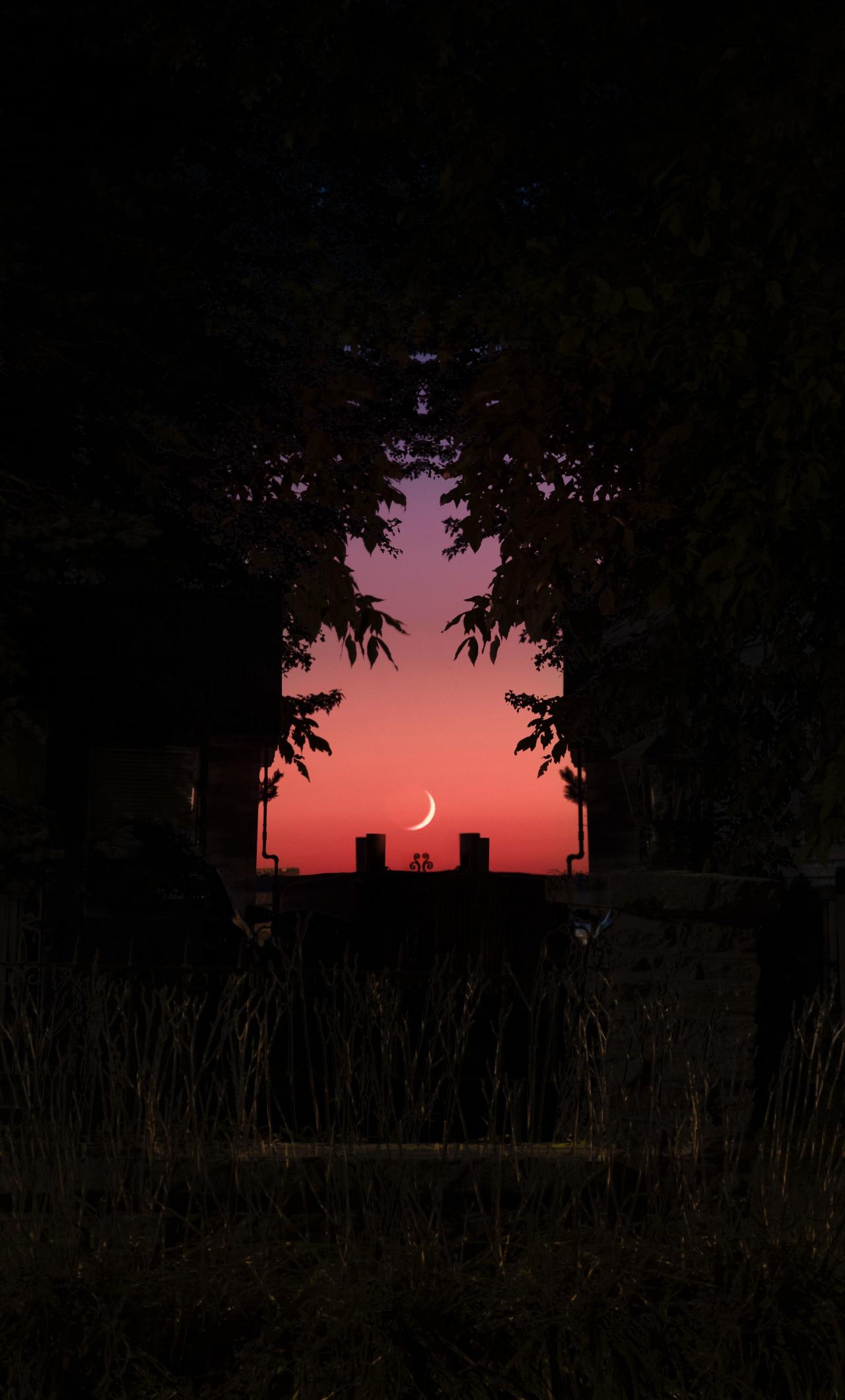 1280x2120 Download 1280x2120 wallpaper sunset, moon, minimal, silhouette, iphone 6 plus, 1280x2120 HD image, background, 22559