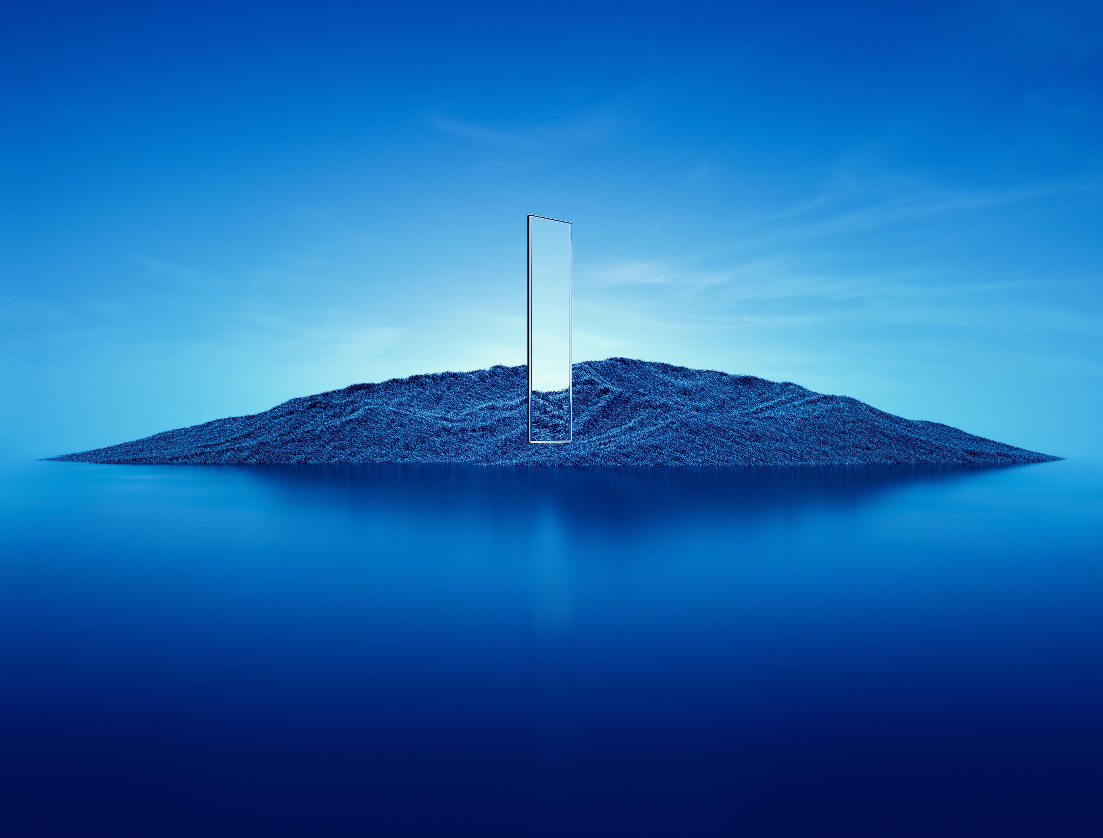 3840x2918 Island Wallpaper 4K, Glass, Illumination, Blue, Scenic, Fusion, 3D, Nature
