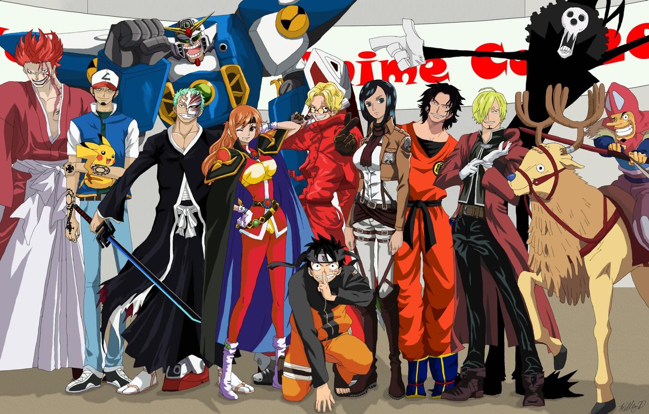 1332x850 Wallpaper sword, game, Bleach, Naruto, ghost, Chopper, One Piece, mecha, anime, crossover, ken, blade, ninja, asian, Kurosaki Ichigo, Pokemon image for desktop, section сёнэн