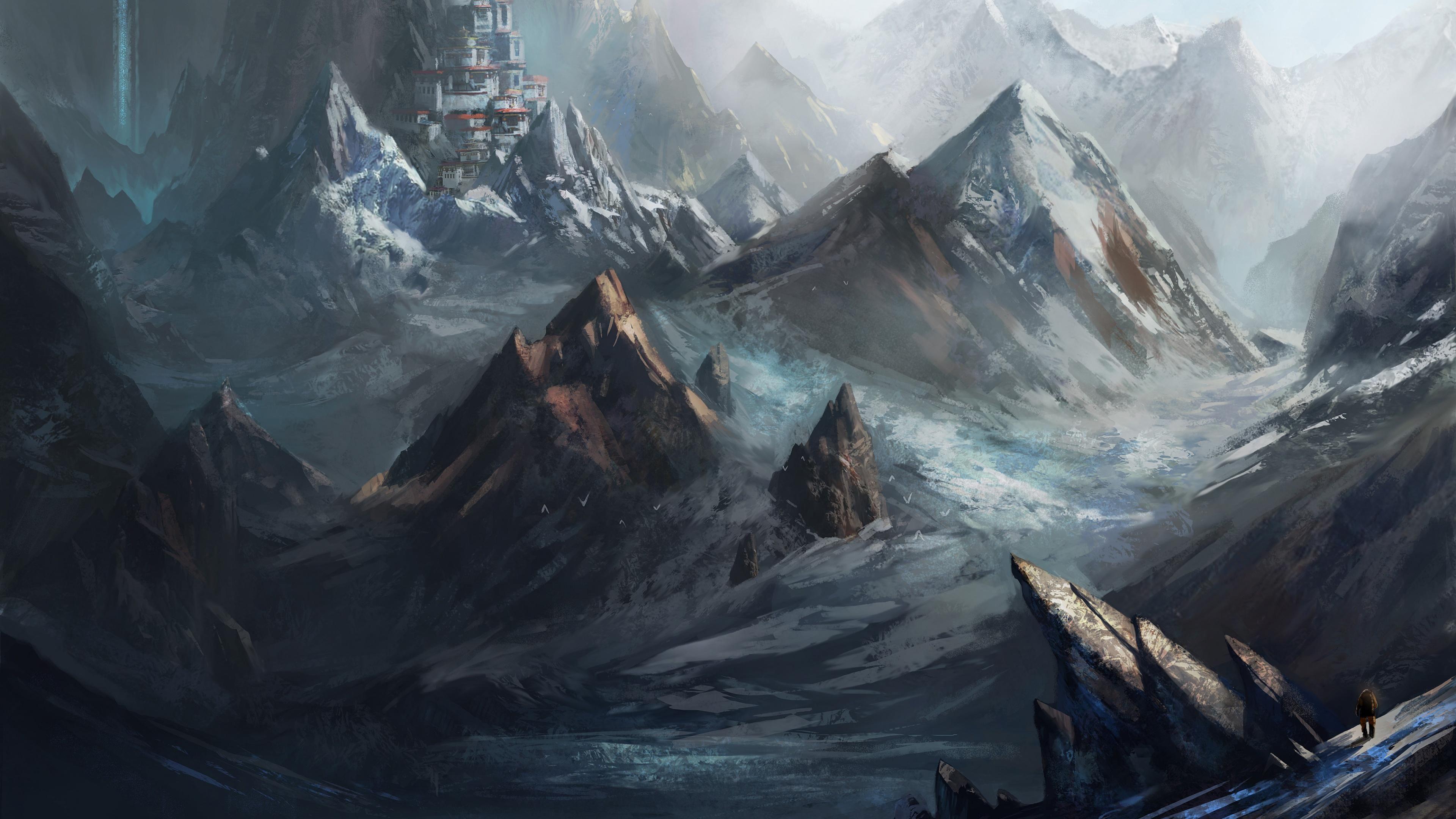 3840x2160 Mountain City., HQ Background. HD wallpaper Gallery. Gallsource.com. Mountain city, City painting, City wallpaper