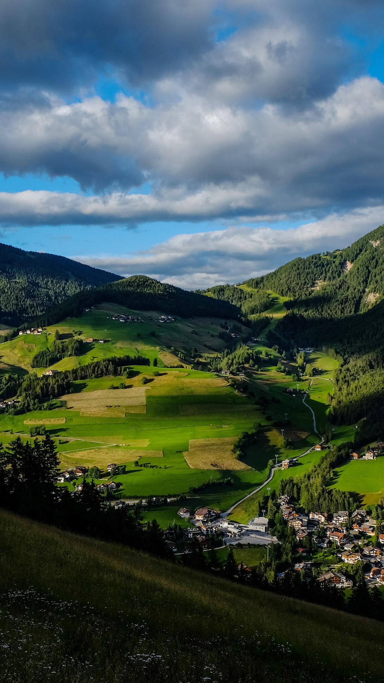 1242x2208 Mountain Town Sky Cloud Blue Nature Green Android wallpaper HD wallpaper
