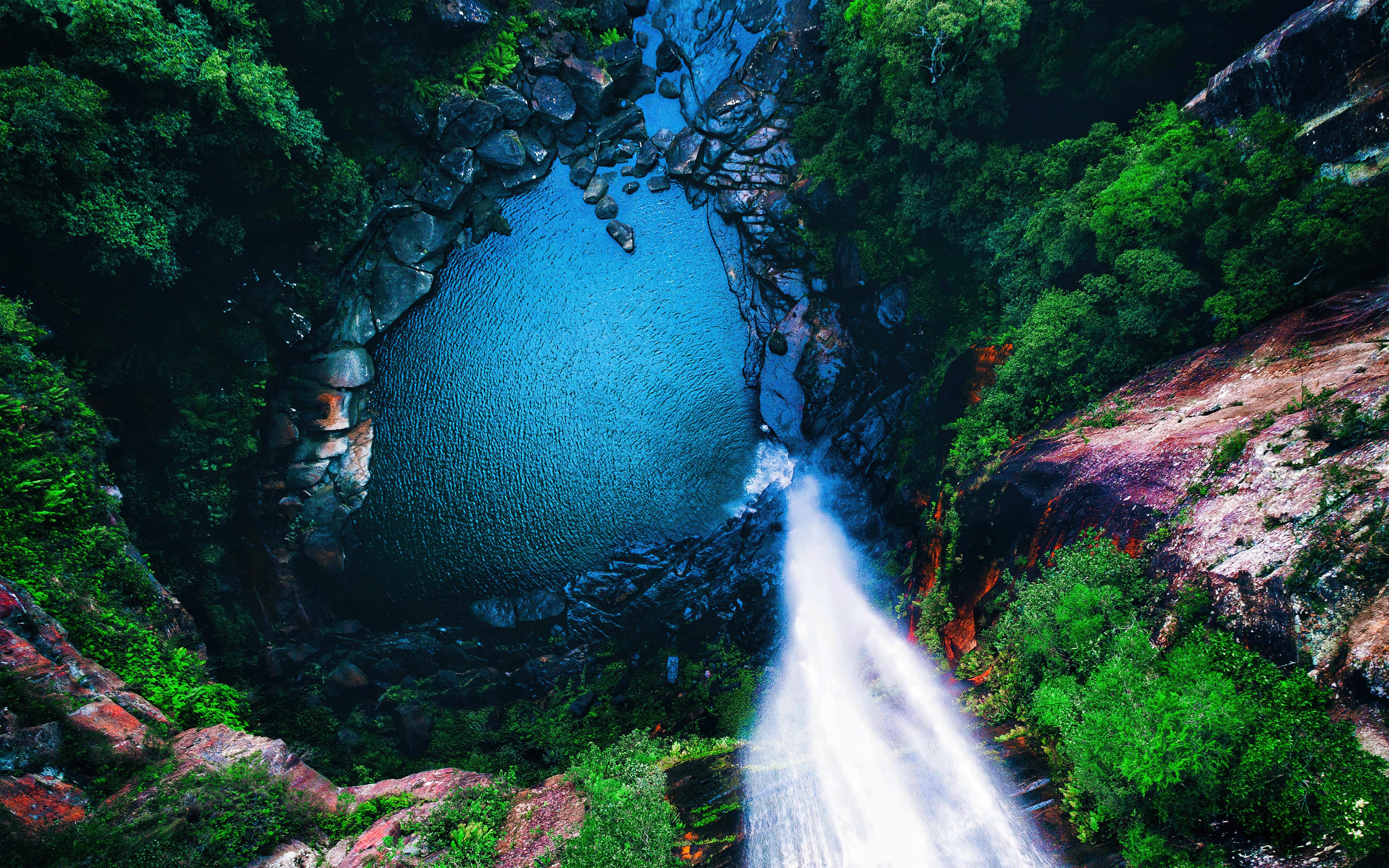 5120x3200 Waterfall Wallpaper 4K, Forest, Aerial view, 5K, Nature