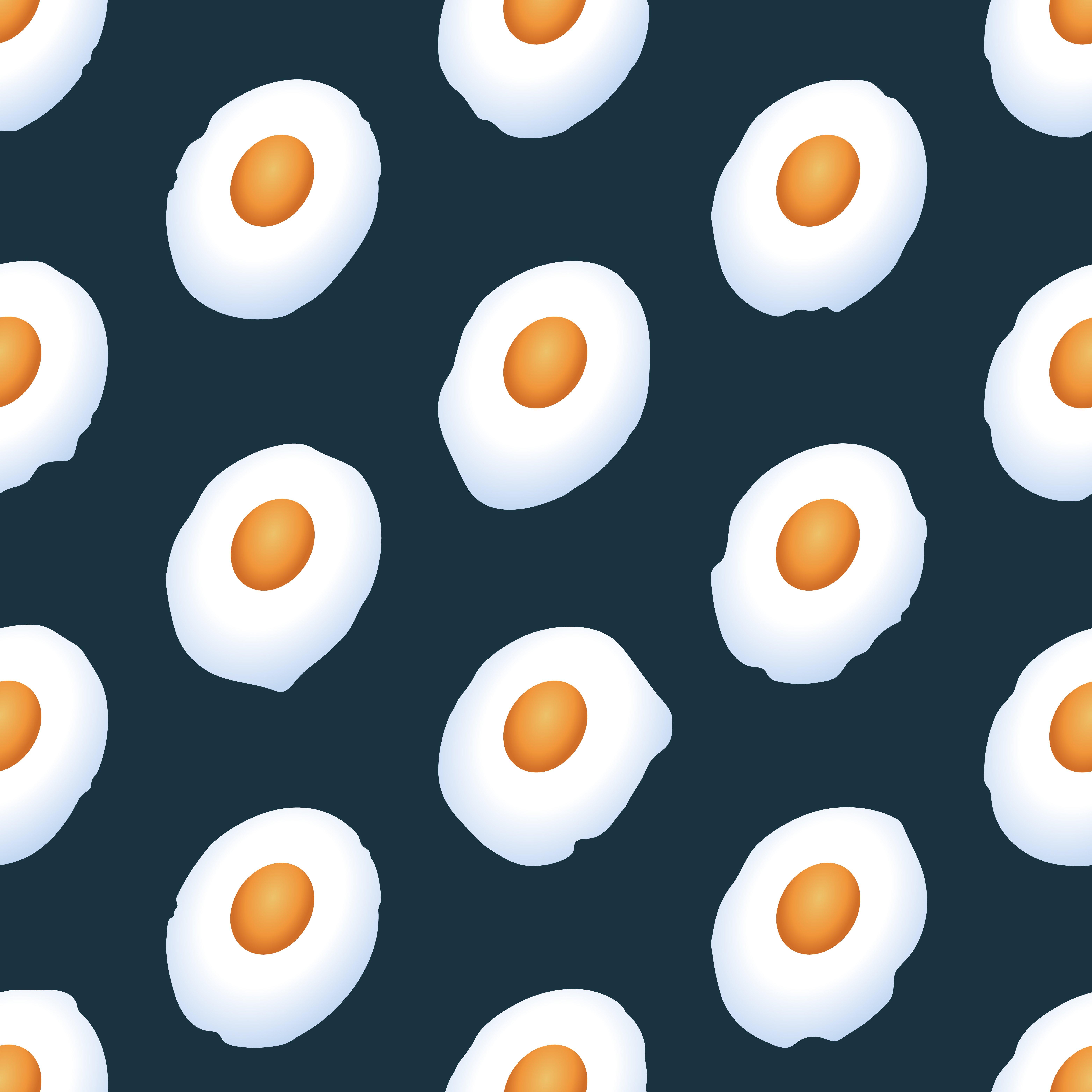 6250x6250 Fried eggs flat vector seamless pattern. Morning food, fast cooking dish on dark background. Healthy breakfast. Natural organic farm product
