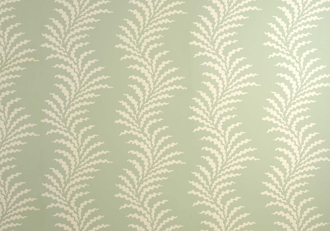 1160x813 Scrolling Fern Frond Wallpaper on Duck Egg Blue