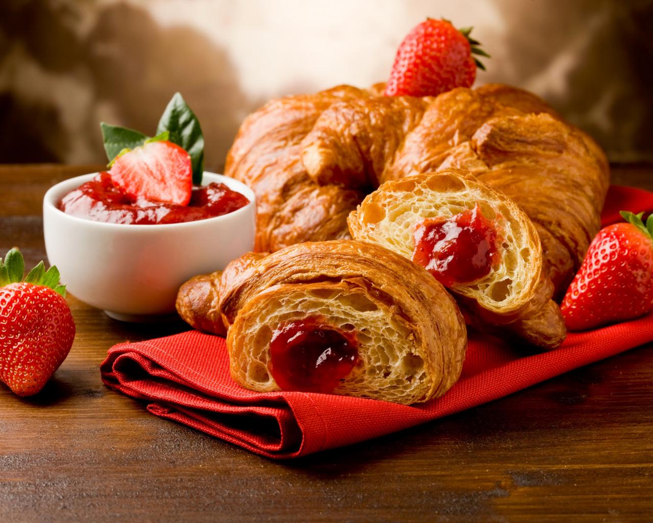 1280x1024 Desktop Wallpaper French Croissants, Fruits, Strawberry, Jam, , HD Image, Picture, Background, Uruxgk