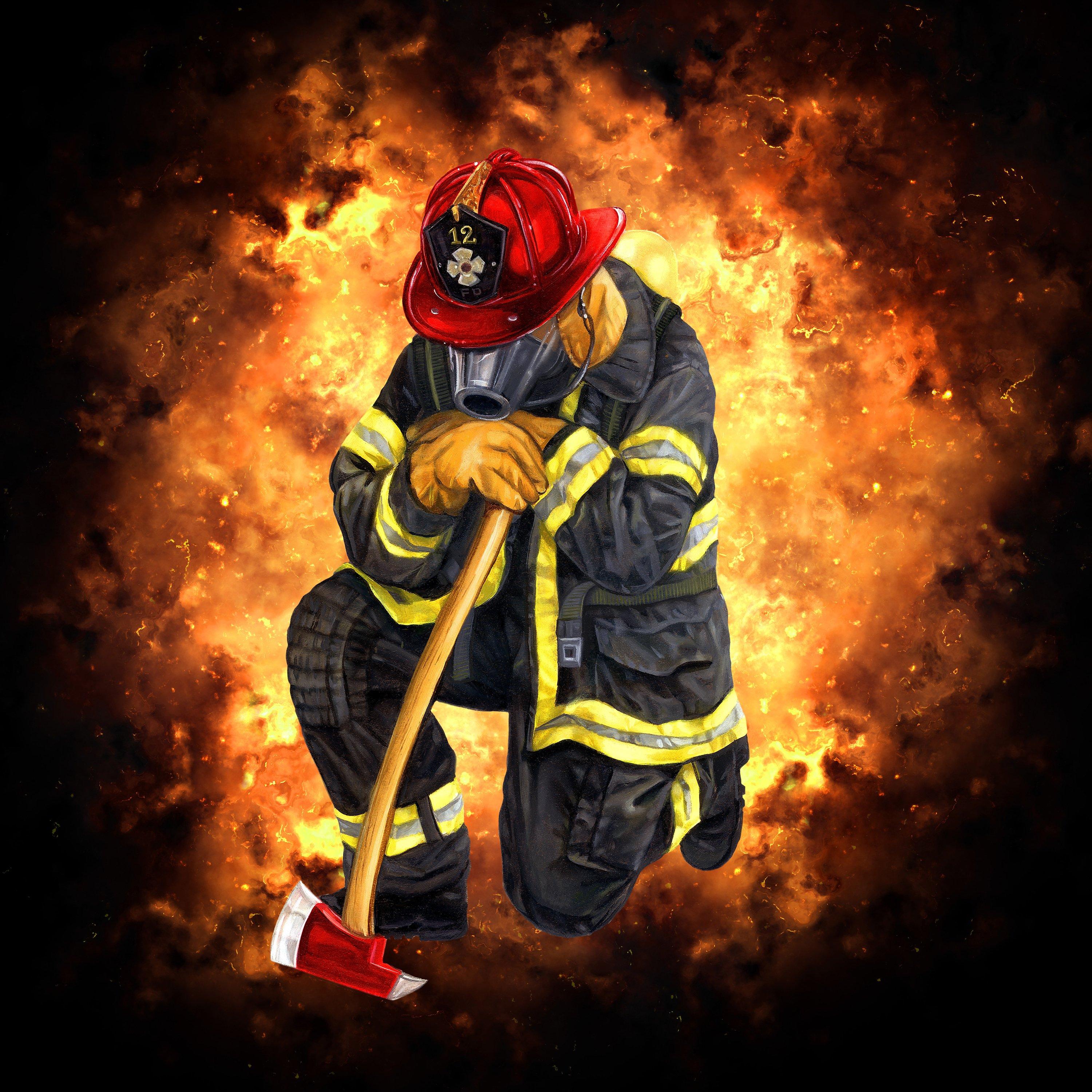 3000x3000 Fire Fighter Fabric, On his Knees 1610