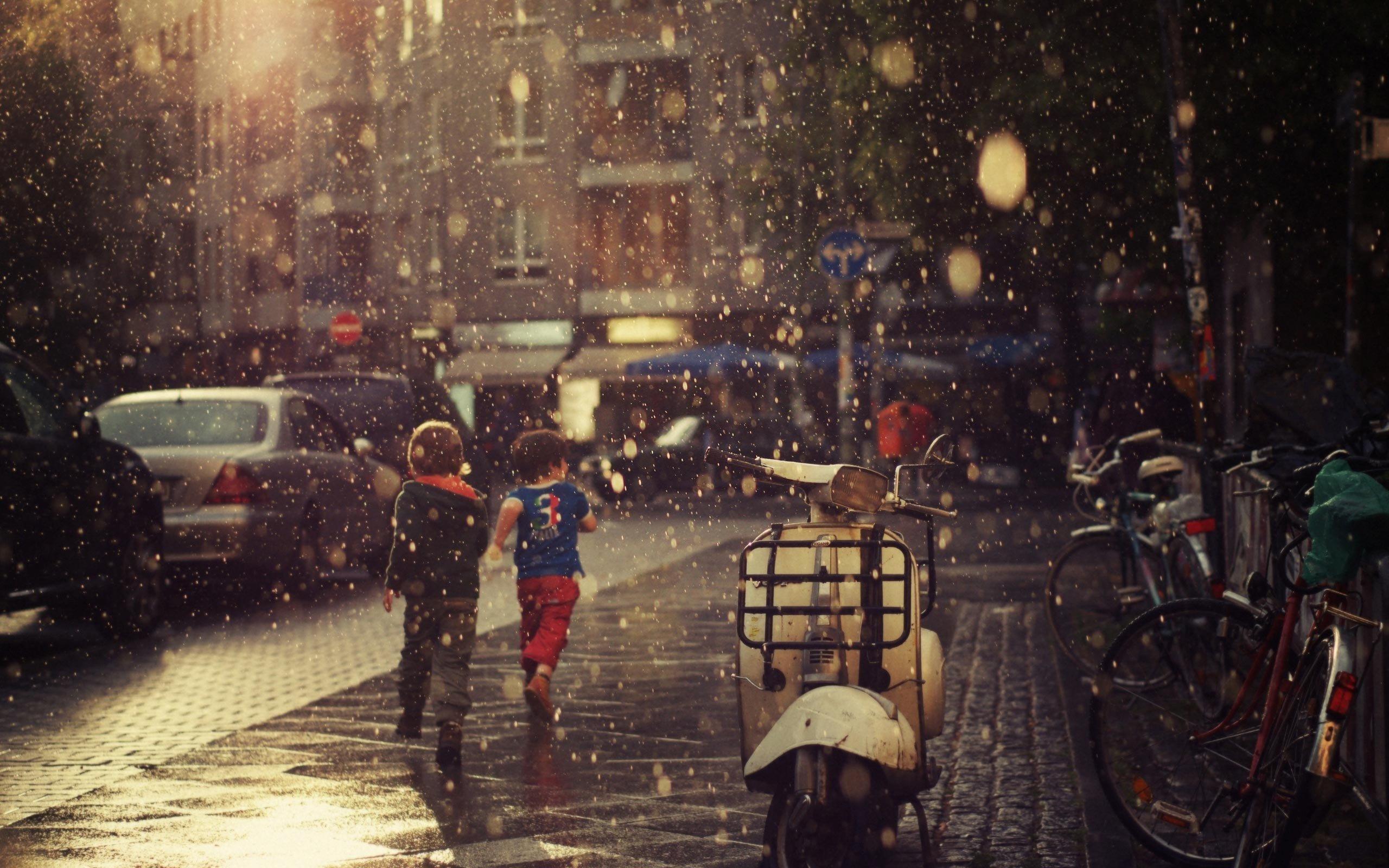 2560x1600 children, Rain, Street, Cityscape HD Wallpaper / Desktop and Mobile Image & Photo