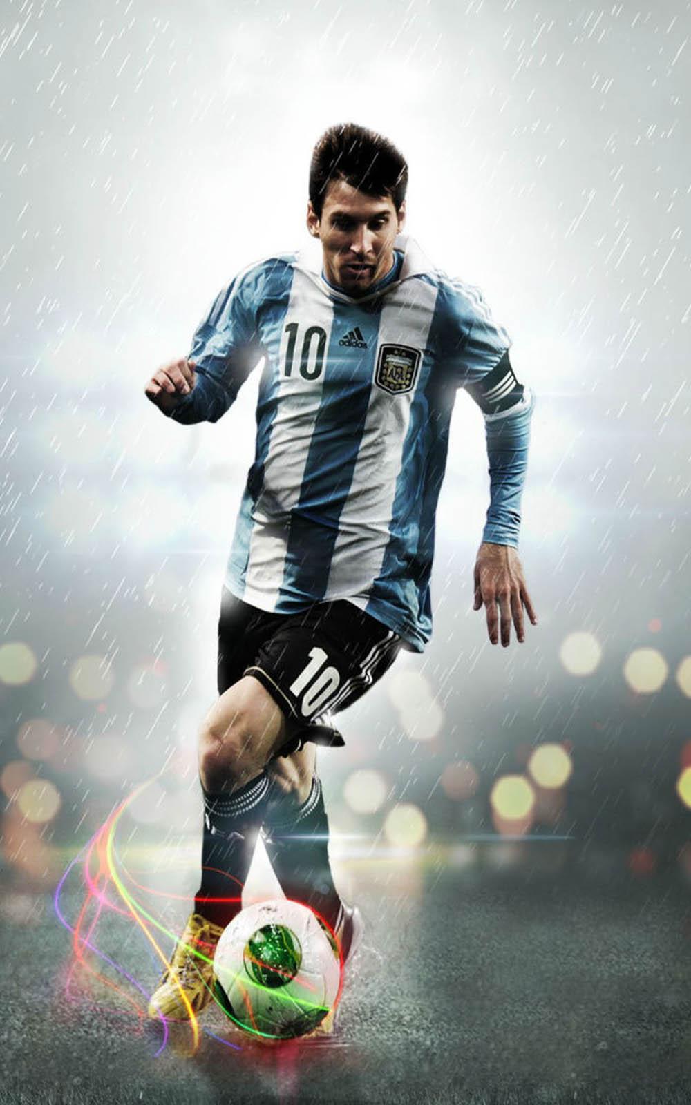 1000x1600 Messi Playing In Rain Free HD Mobile Wallpaper