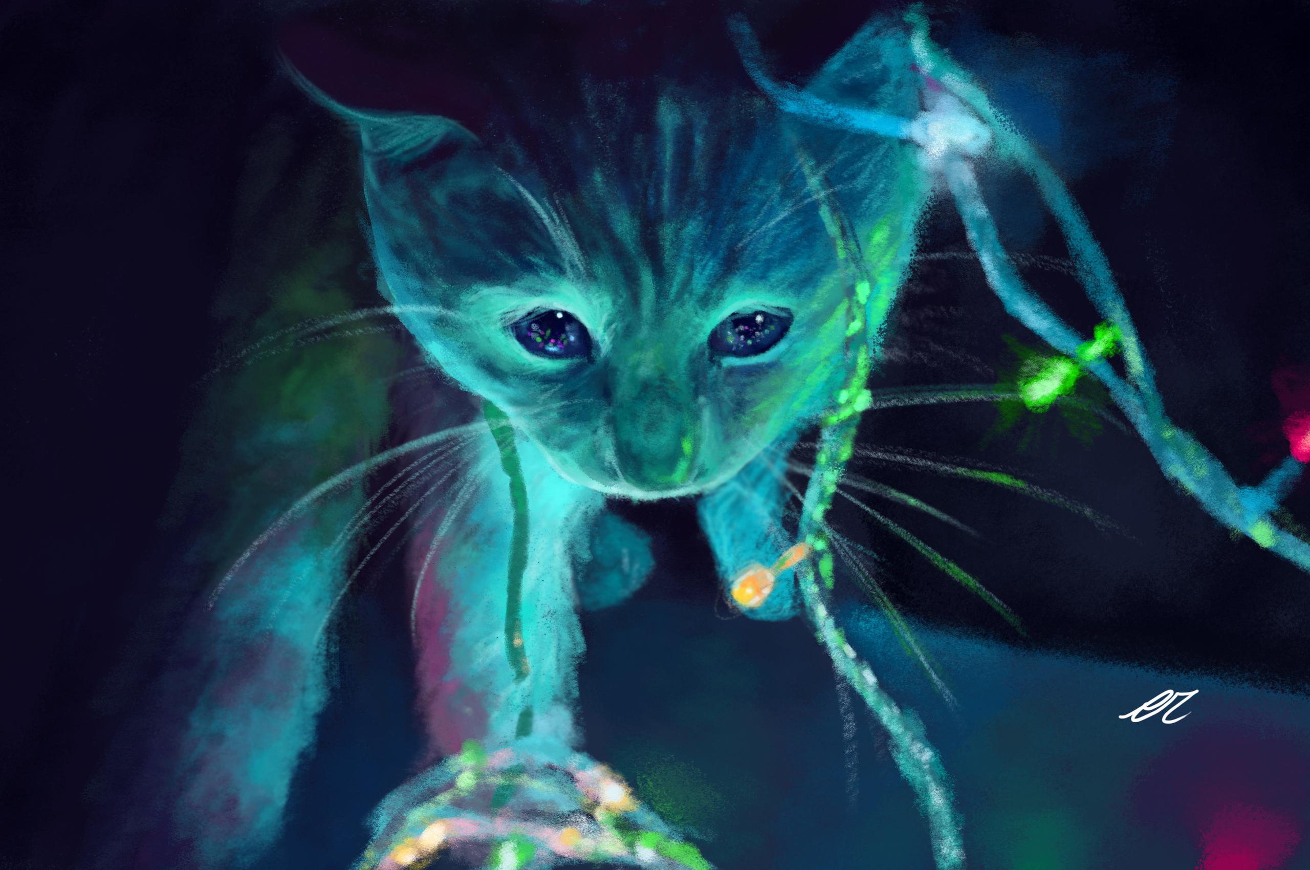 2560x1700 Neon Cat Artwork Chromebook Pixel HD 4k Wallpaper, Image, Background, Photo and Picture