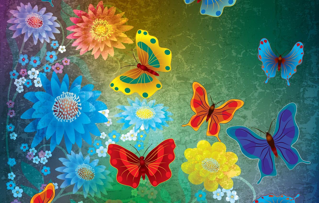 1332x850 Wallpaper butterfly, flowers, abstract, design, flowers, grunge, butterflies image for desktop, section абстракции