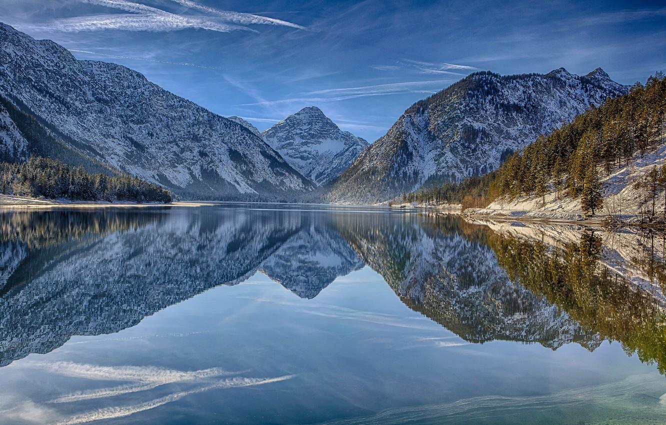 1332x850 Wallpaper mountains, reflection, Austria, Alps, Austria, Alps, Tyrol, Tirol, lake Plansee, Lake Plansee image for desktop, section пейзажи