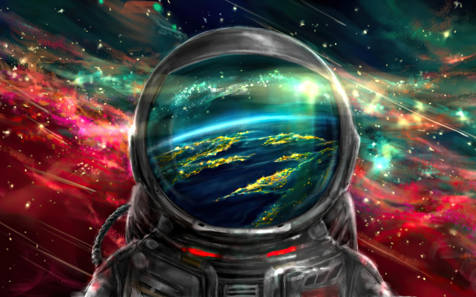 1920x1200 Download 1920x1200 Astronaut, Cosmos, Colorful Nebula, Galaxy, Reflection Wallpaper for MacBook Pro 17 inch