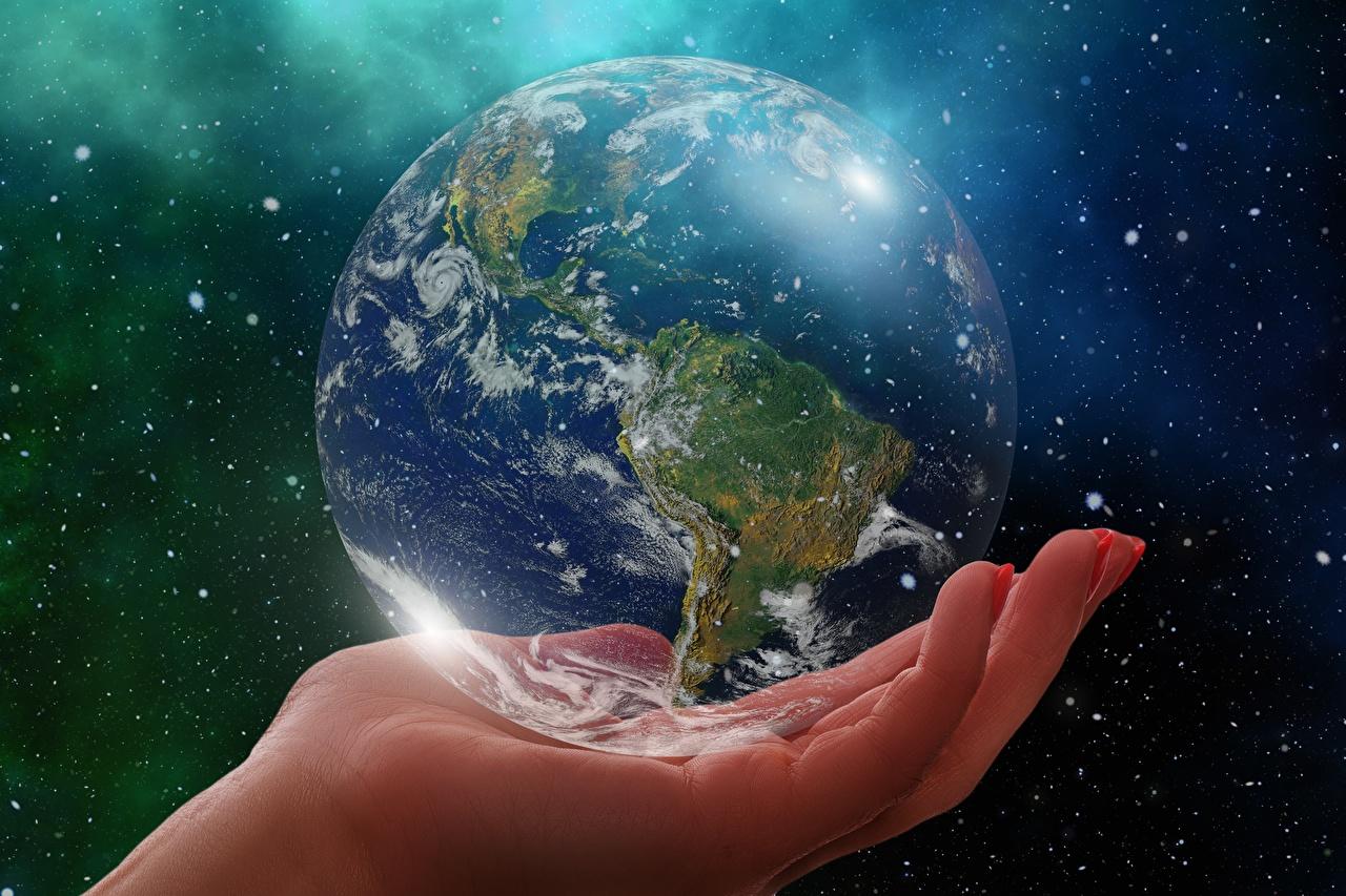 1280x853 Photo Earth planet Globe South America Hands Closeup