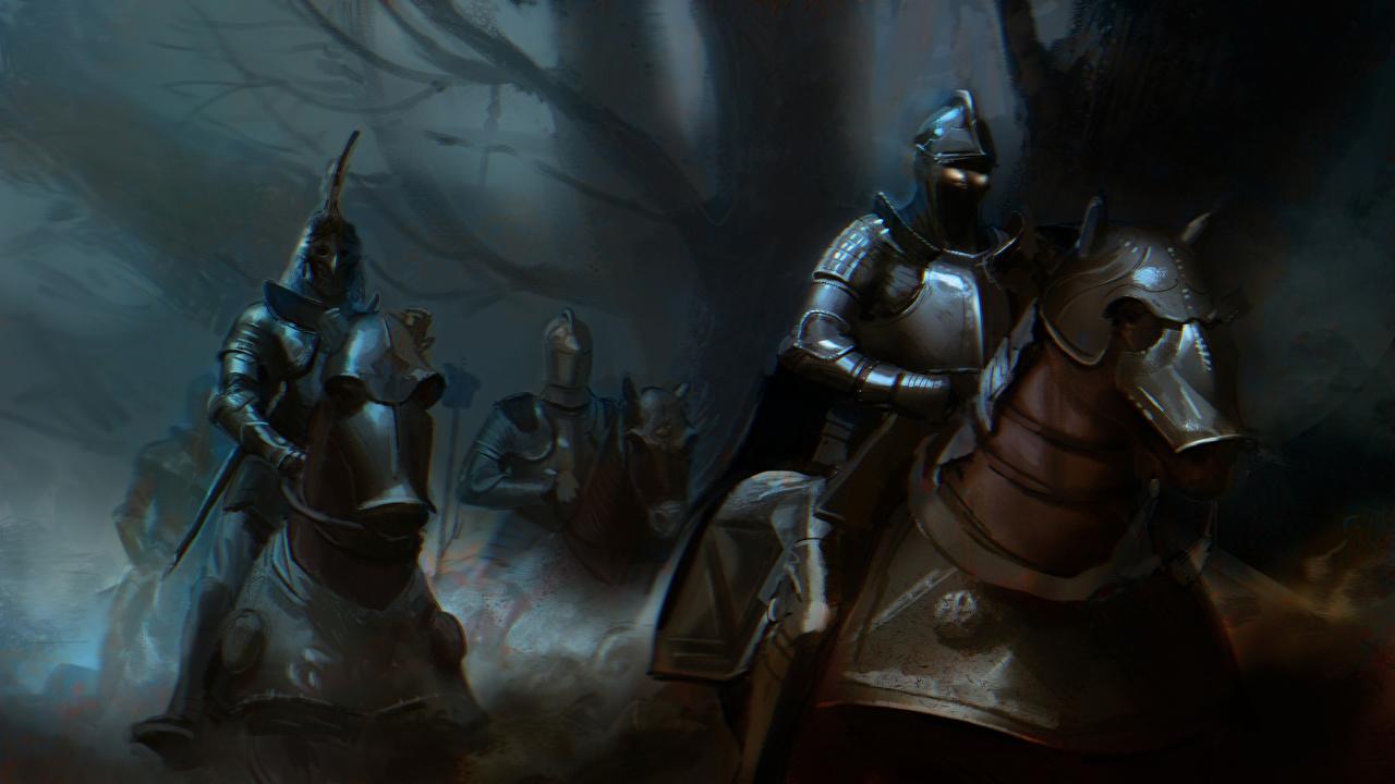 1280x720 image Horses Knight armour warrior Middle Ages Fantasy
