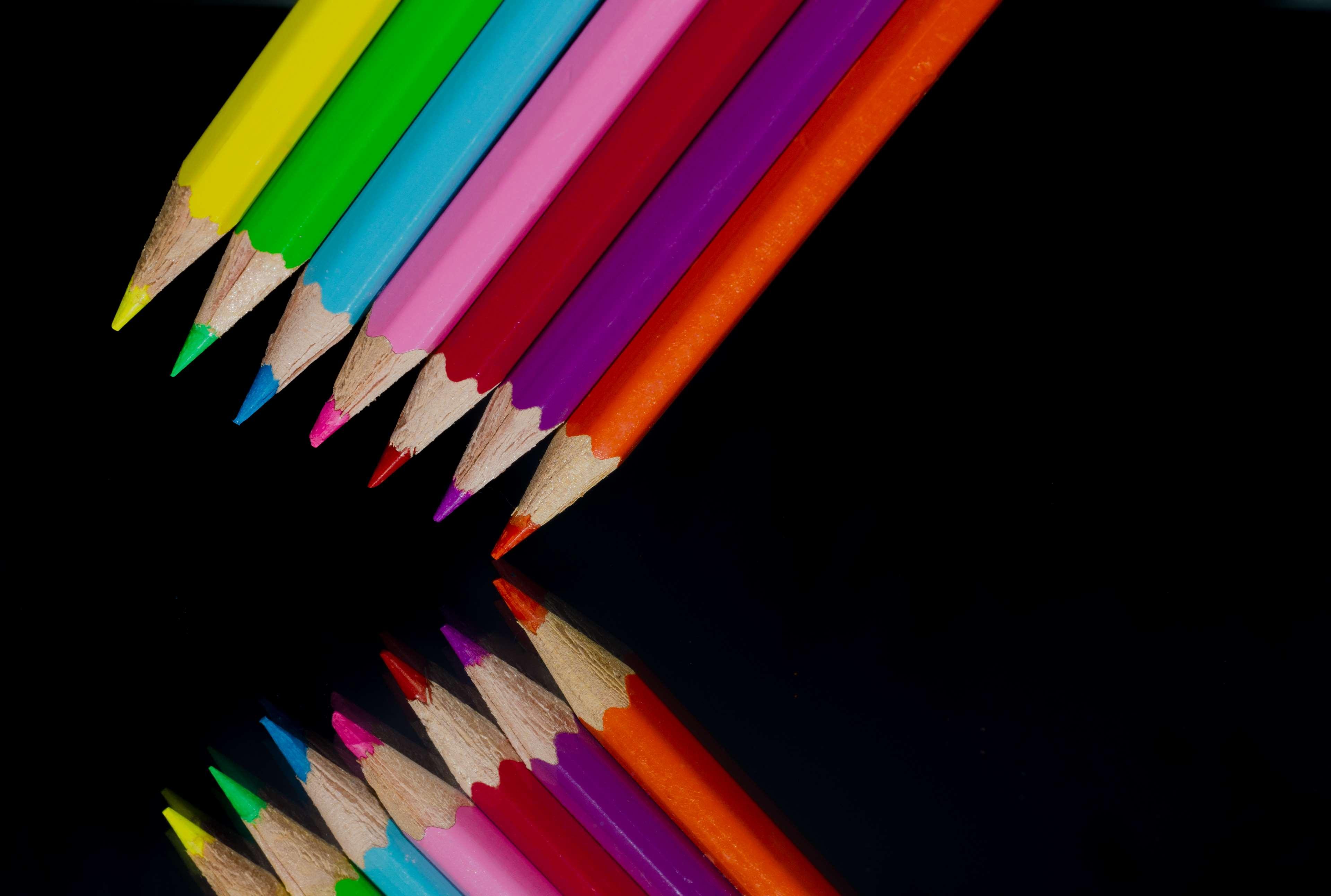 3840x2585 black, black background, children, color, color pencils, colored pencils, colour, draw, drawing, education, macro, mirror, palette, pastel, pattern, pen, pencils, preschool, rainbow, reflection, school, wood 4k wallpaper. Mocah HD Wallpaper
