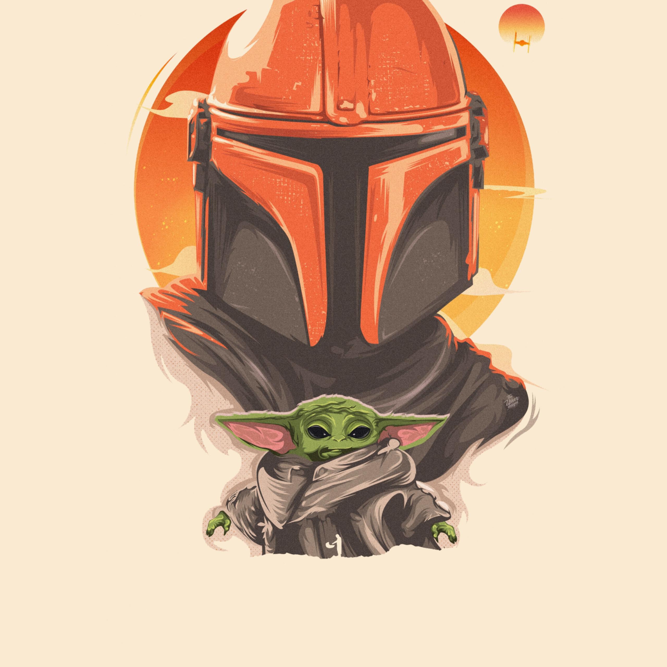 2560x2560 Wallpaperden.com_mandalorian And Baby Yoda Art 4k_2932x2932