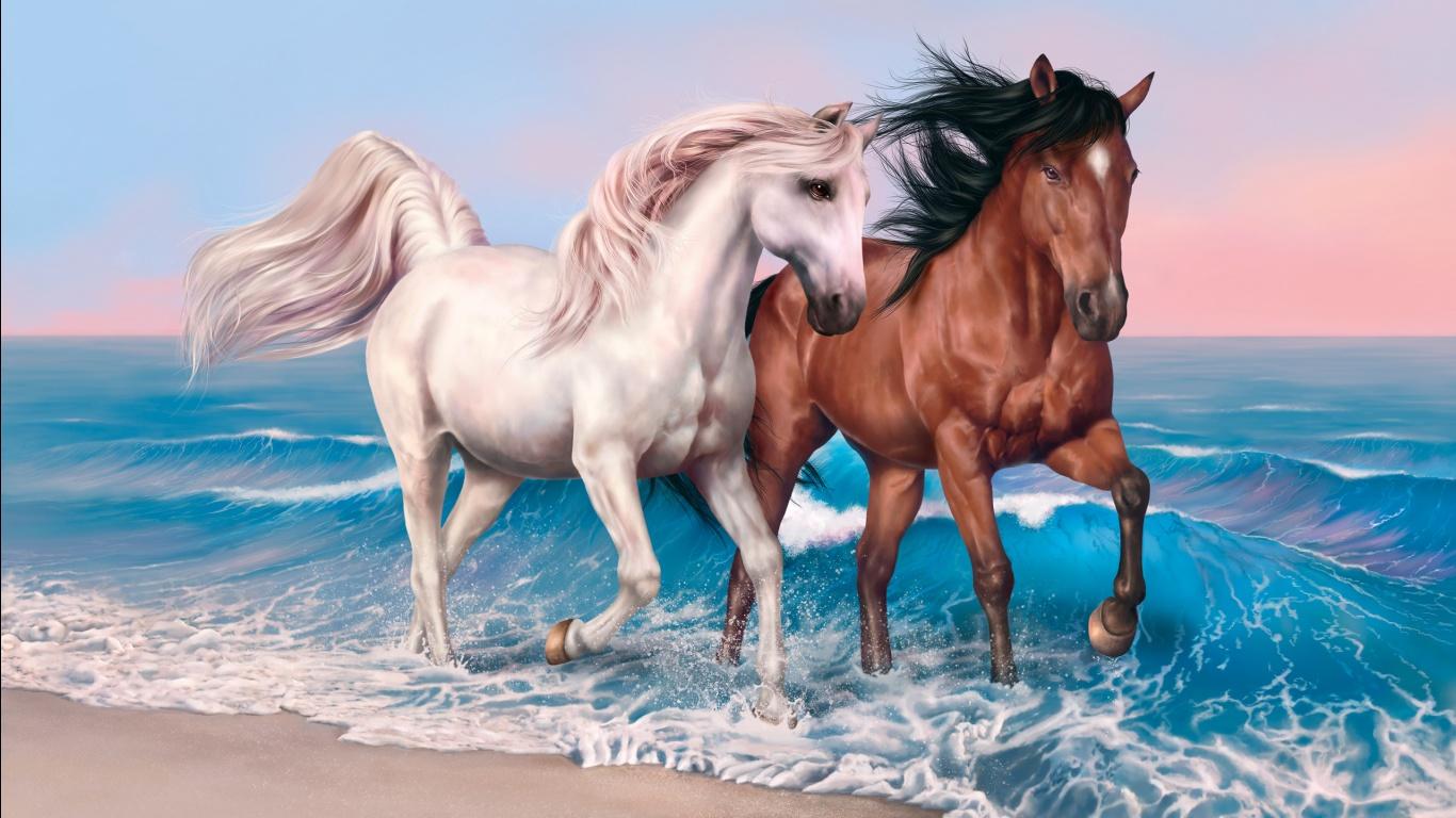 1366x768 Horses Art Wallpaper in jpg format for free download