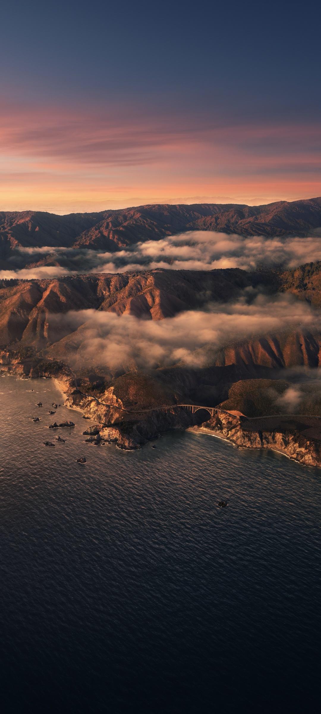 1080x2400 Big Sur Wallpaper 4K, Mountains, Clouds, Sunset, Evening, macOS, Nature