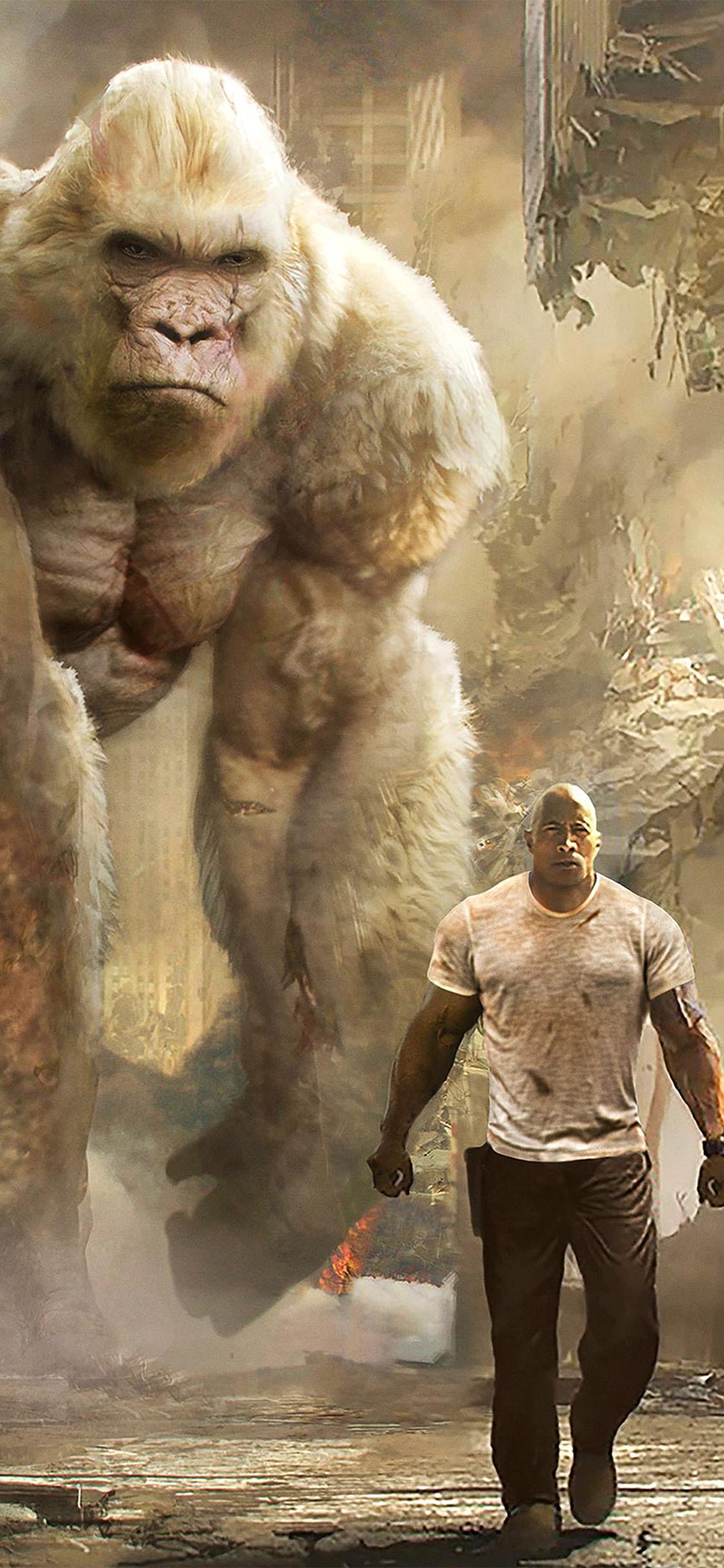 1125x2436 iPhone X wallpaper. rampage dwayne johnson film art illustration