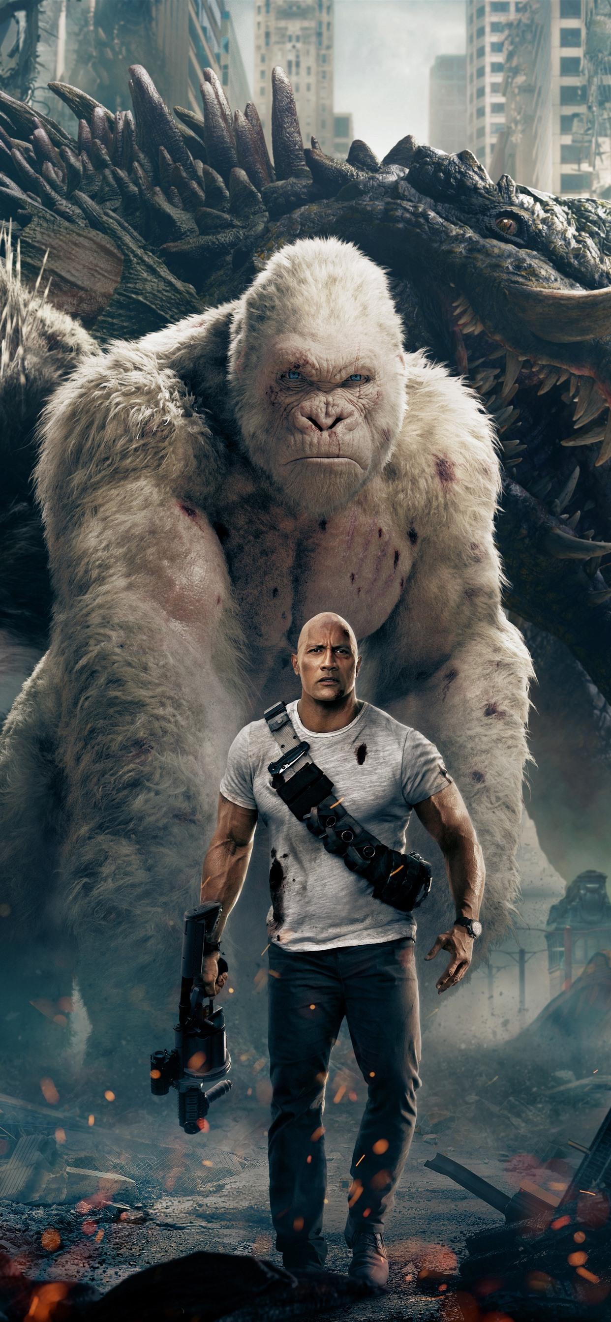 1242x2688 Rampage, Dwayne Johnson, Monster, Wolf, Orangutan 1242x2688 IPhone 11 Pro XS Max Wallpaper, Background, Picture, Image