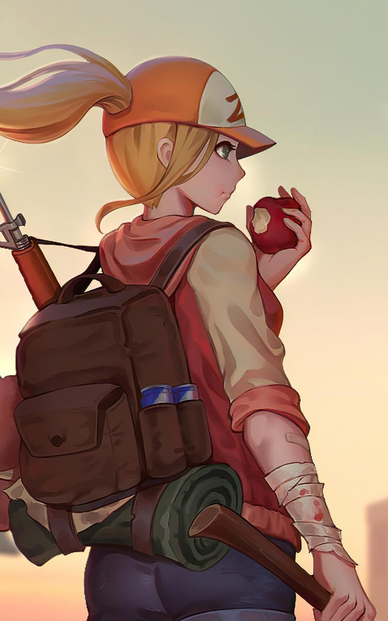 800x1280 Girl Adventure Back Pack Eating Apple 4k Nexus Samsung Galaxy Tab Note Android Tablets HD 4k Wallpaper, Image, Background, Photo and Picture
