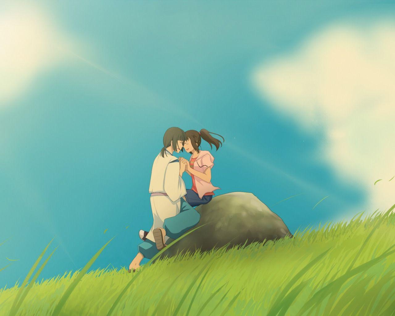 1280x1024 Download wallpaper girl, clouds, nature, anime, art, guy, Hayao