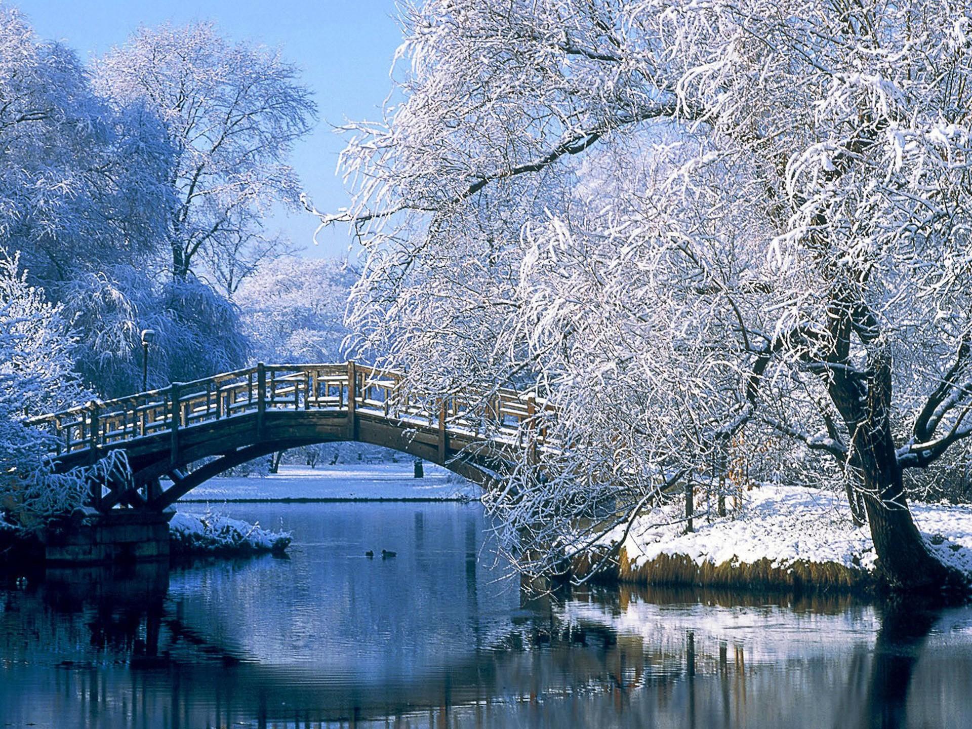 1920x1440 Landscapes Nature Winter Snow Bridges Desktop HD Wallpaper 7869 :