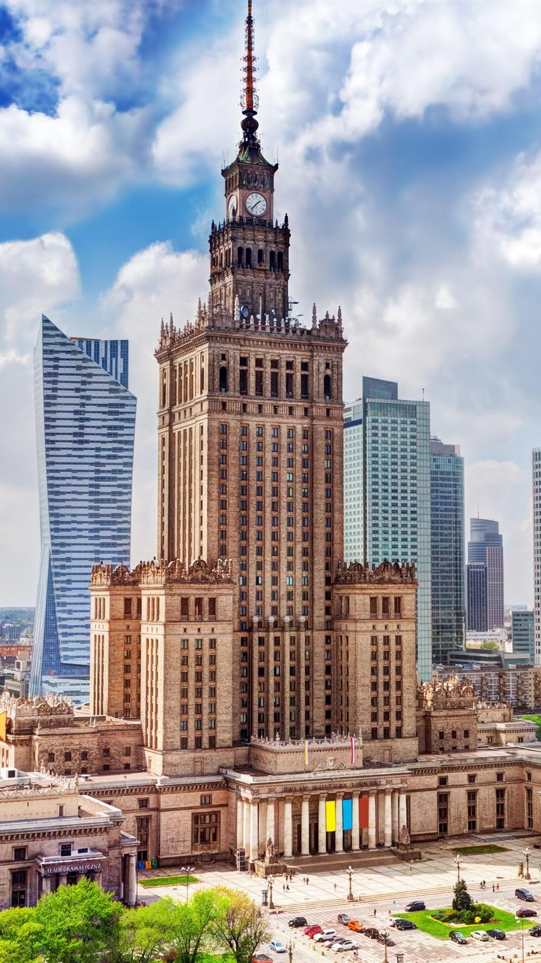 1080x1920 Poland, Warsaw, City, Palace Of Science, Skyscrapers, Clouds 1080x1920 IPhone 8 7 6 6S Plus Wallpaper, Background, Picture, Image