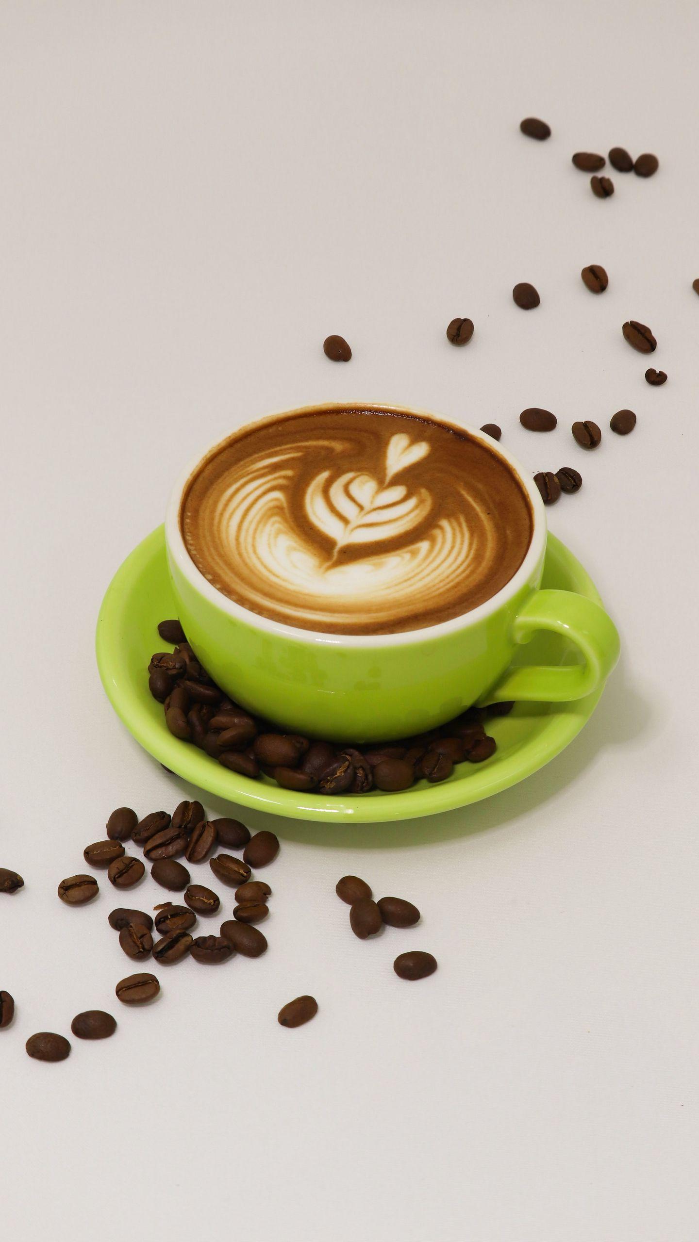 1440x2560 Download wallpaper 1440x2560 cappuccino, cup, drink, coffee beans, coffee qhd samsung galaxy s s edge, note, lg g4 HD background
