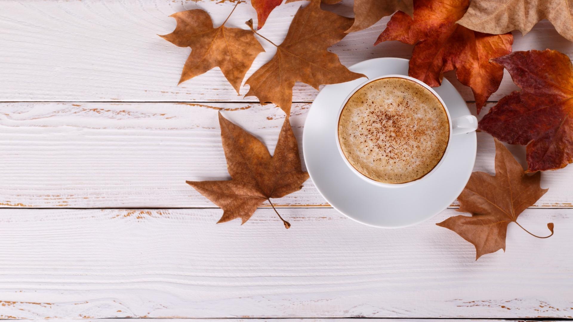 1920x1080 Cozy autumn morning with a cup of hot coffee Wallpaper for 1920x1080