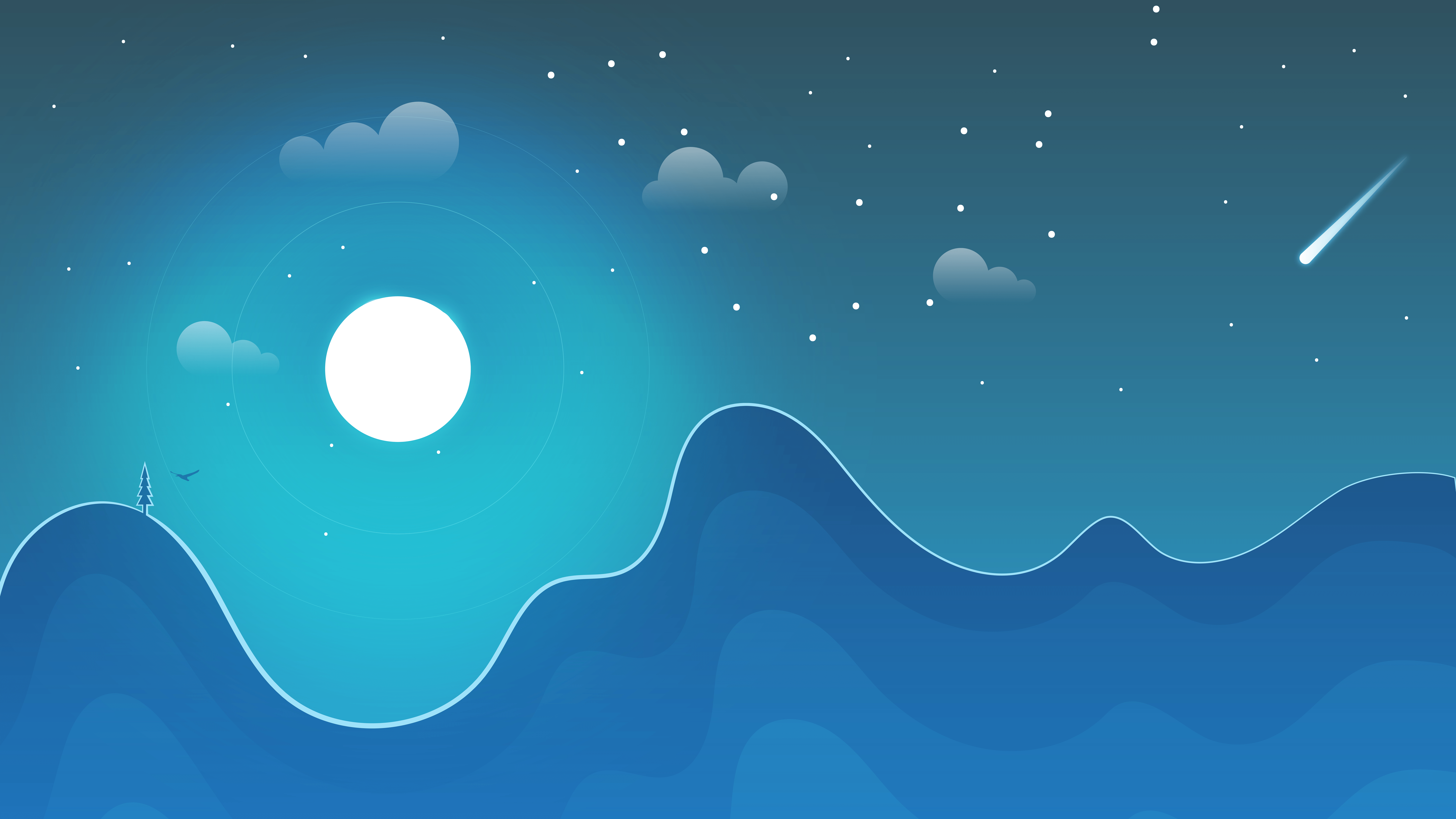 7680x4320 8K, Landscape, Moon, Night, Blue, Winter, 4K, Stars