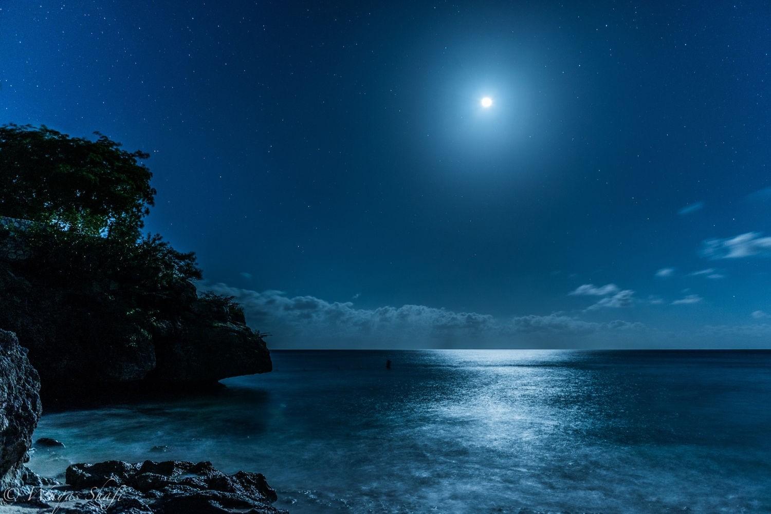 1500x1001 #island, #landscape, #beach, #blue, #moonlight, #sea, #Moon, #nature, #starry night, #Caribbean, wallpaper. Mocah HD Wallpaper
