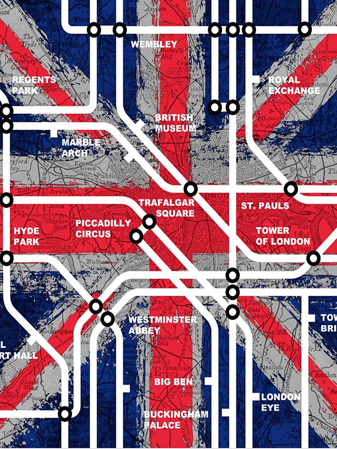 1125x1500 Novelties Tube Map Red, White & Blue Union Jack Wallpaper Underground Wallpaper iPhone