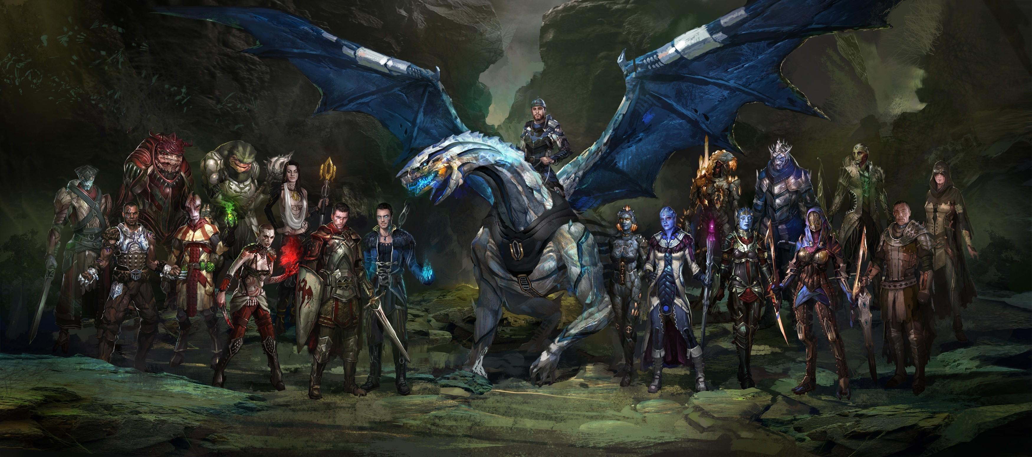 3500x1552 fantasy Art, Dragon Age, Mass Effect, Mash ups Wallpaper HD / Desktop and Mobile Background