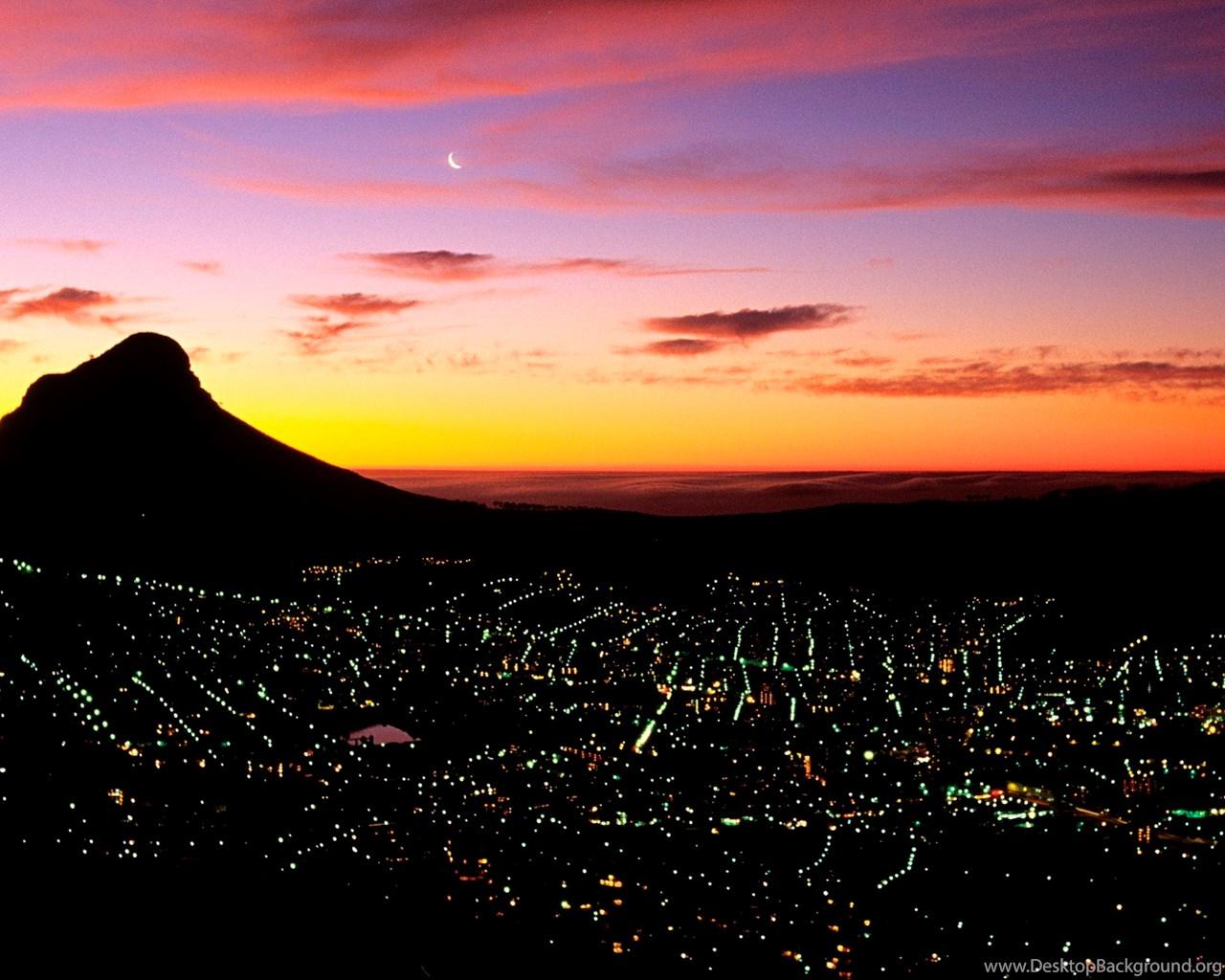 1280x1024 Wallpaper Cape Town, South Africa, City, Night, Light, Mount. Desktop Background