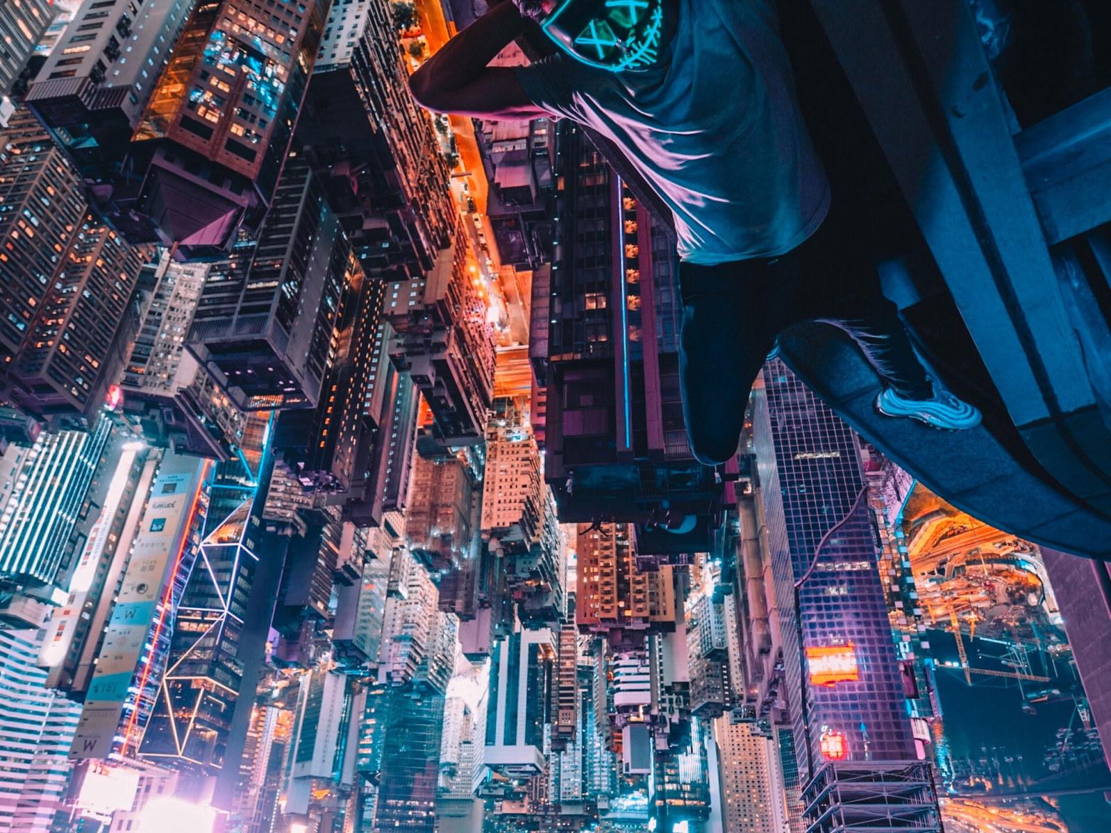 1600x1200 Wallpaper Simon Zhu, Hong Kong, Mask, Neon, Rooftops, Sky • Wallpaper For You HD Wallpaper For Desktop & Mobile