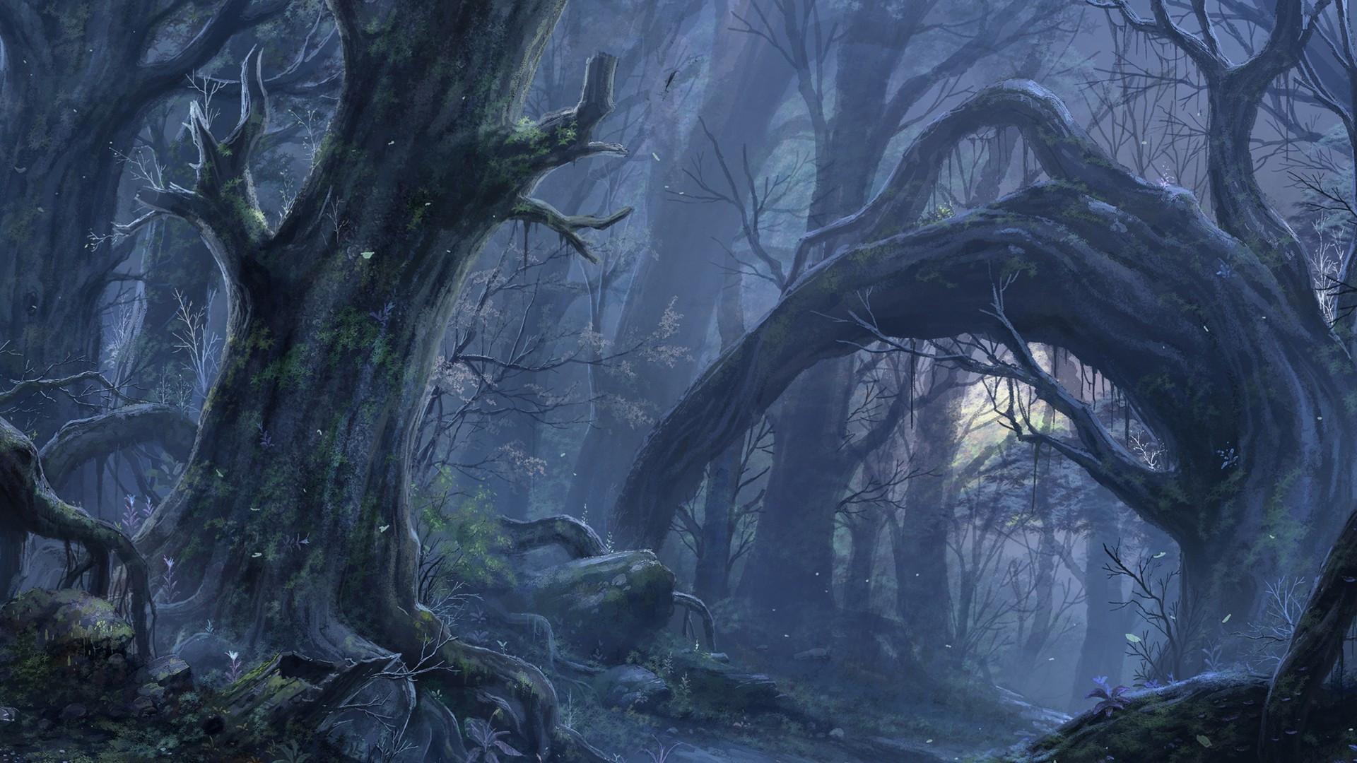 1920x1080 Download 1920x1080 Gothic Landscape, Dark Forest, Bushes, Artwork Wallpaper for Widescreen