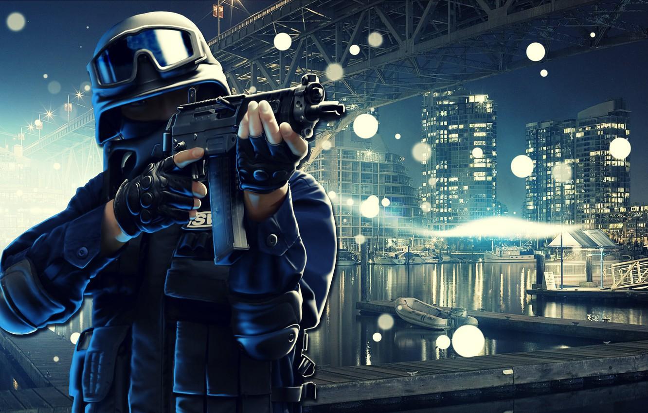 1332x850 Wallpaper night, the city, weapons, shooting, swat image for desktop, section игры