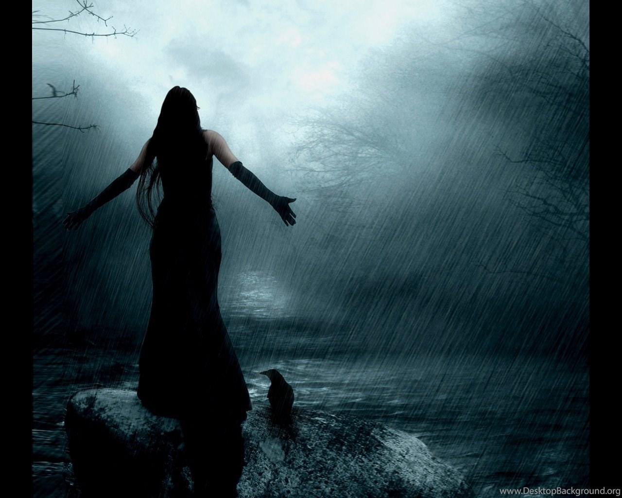 1280x1024 Black Dressed Woman In The Rain Wallpaper From Gothic Girls Wallpaper Desktop Background