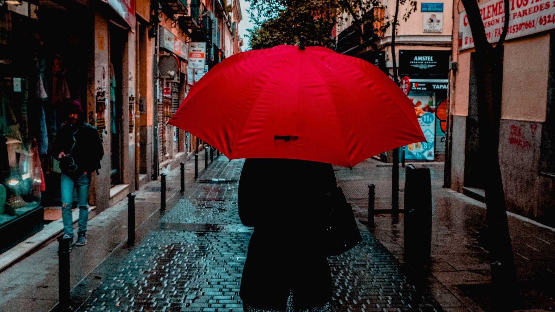 1920x1080 Girl Holding Red Umbrella In Rain Girl Holding Umbrella