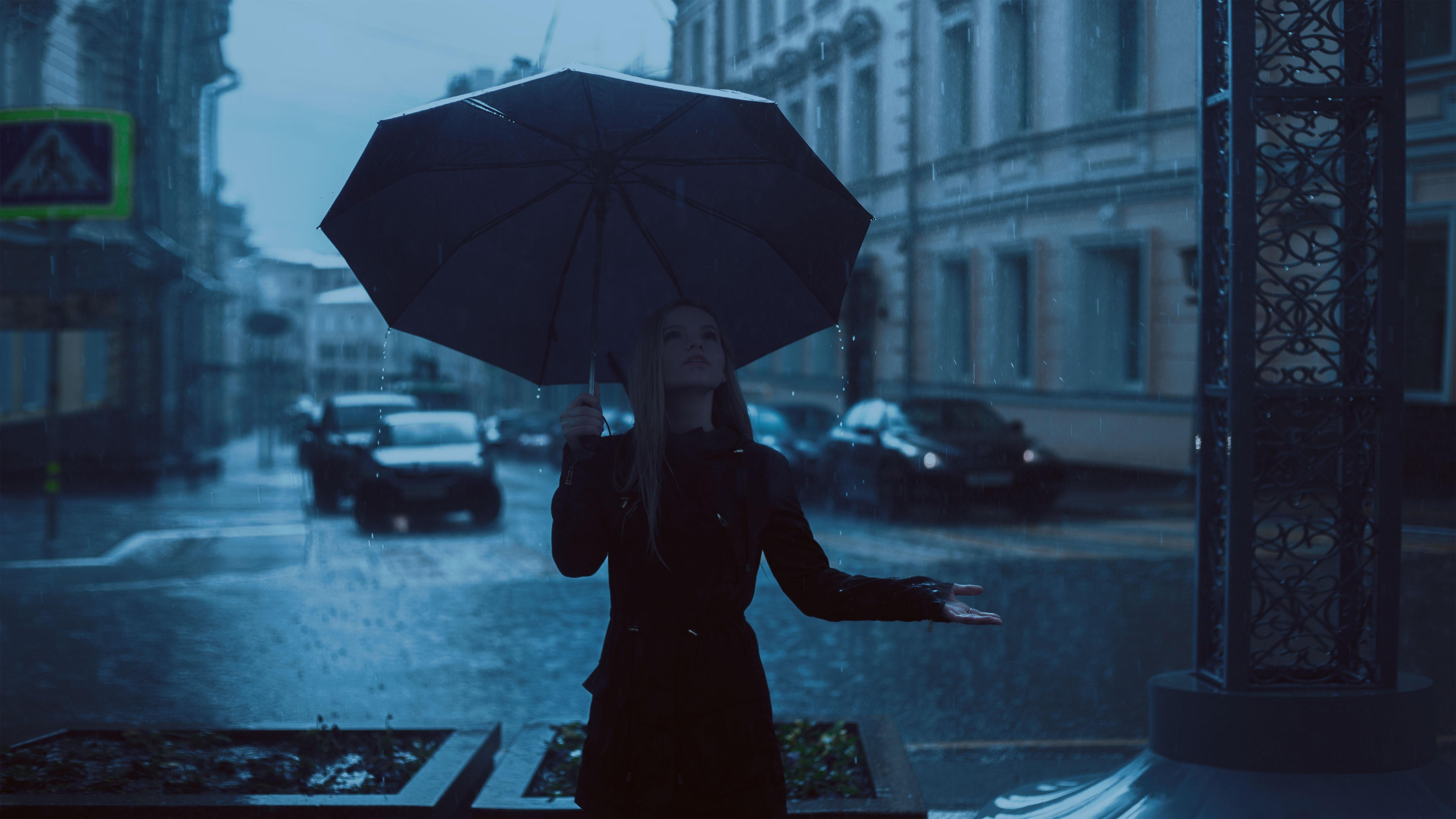 5500x3094 Girl With Umbrella Enjoying Rain, HD Girls, 4k Wallpaper, Image, Background, Photo and Picture