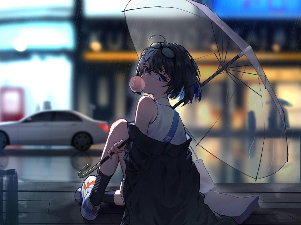 1024x768 Desktop wallpaper enjoying rain, anime girl, HD image, picture, background, 5b8d62