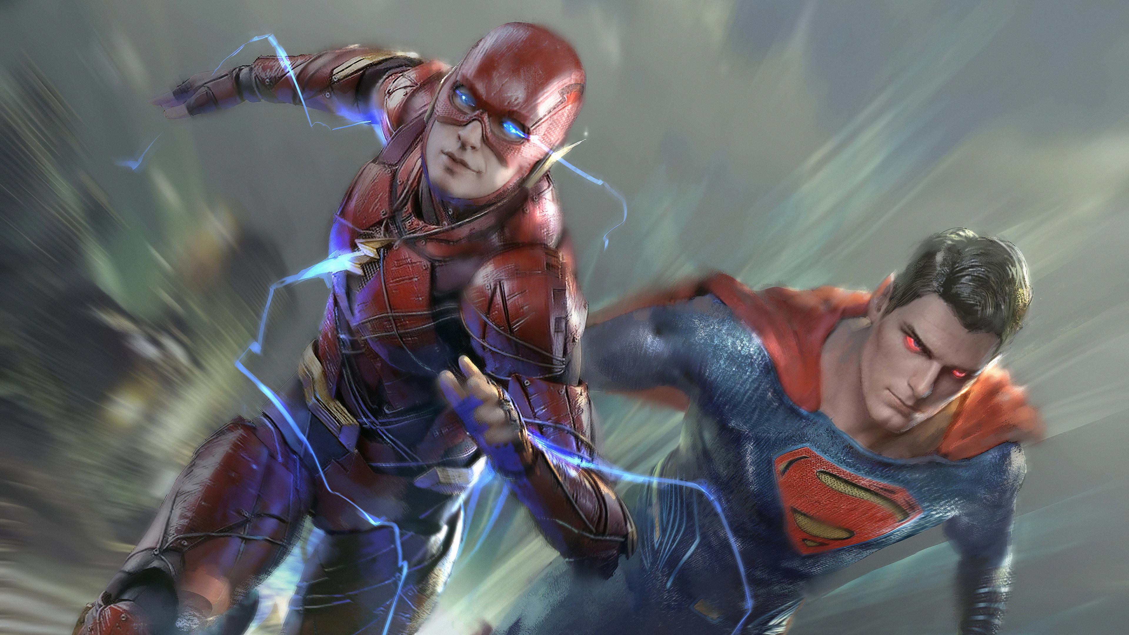 3840x2160 Wallpaper 4k Flash And Superman Art Wallpaper